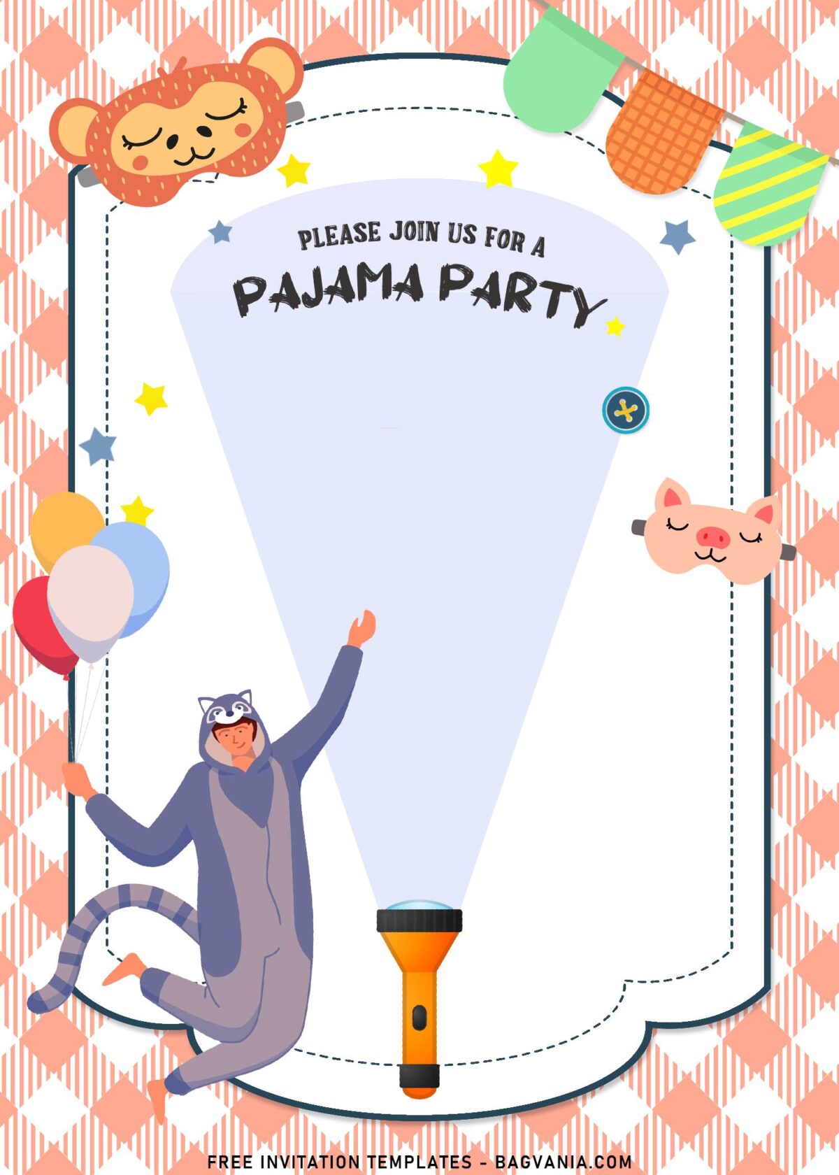 7+ Pajama Party Invitation Templates To Celebrate Your Kid's Birthday with colorful balloons
