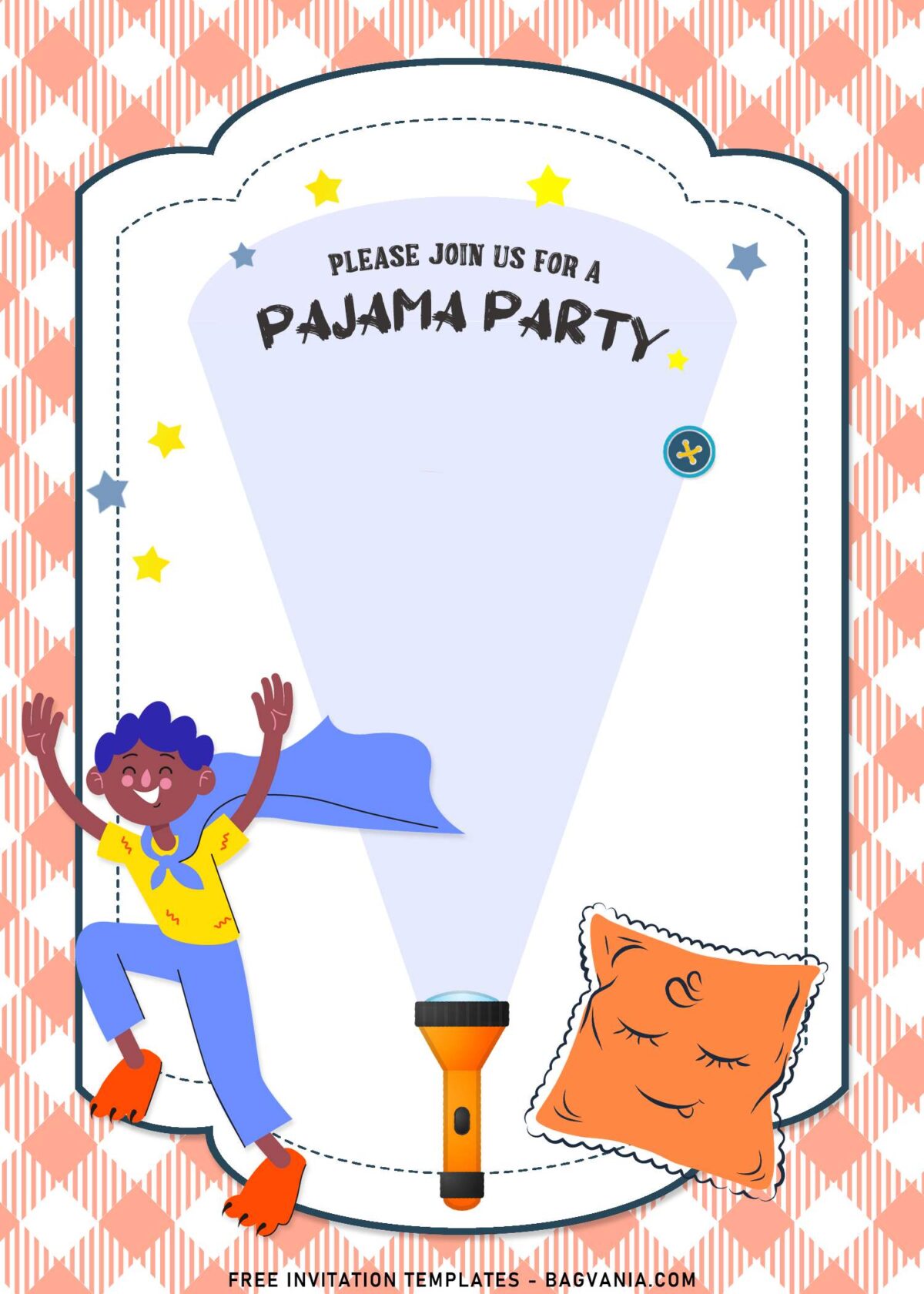 7+ Pajama Party Invitation Templates To Celebrate Your Kid's Birthday with hand drawn pillow