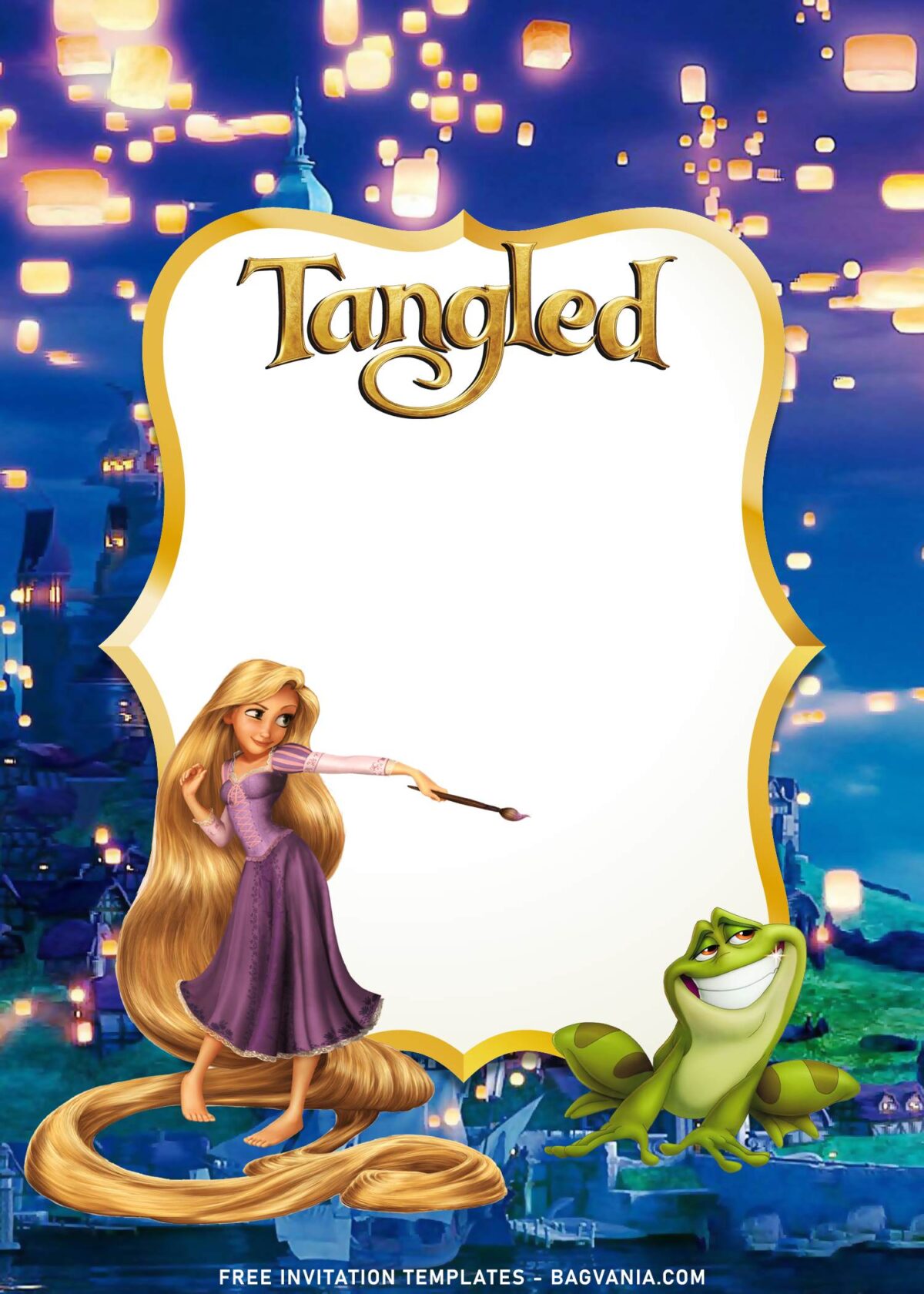 7+ Disney Tangled Rapunzel Birthday Invitation Templates with Rapunzel letting her hair down