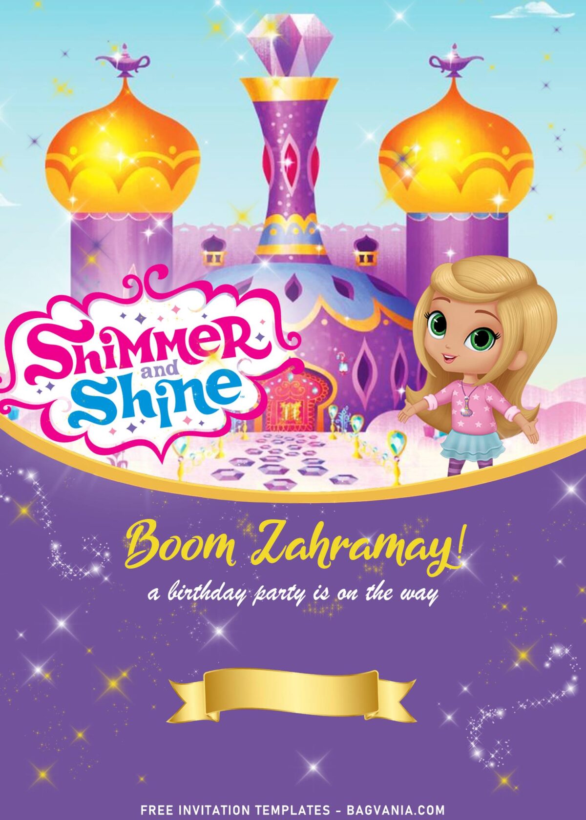 7+ Shimmer And Shine Birthday Invitation Templates with beautiful Arabian Mosque building