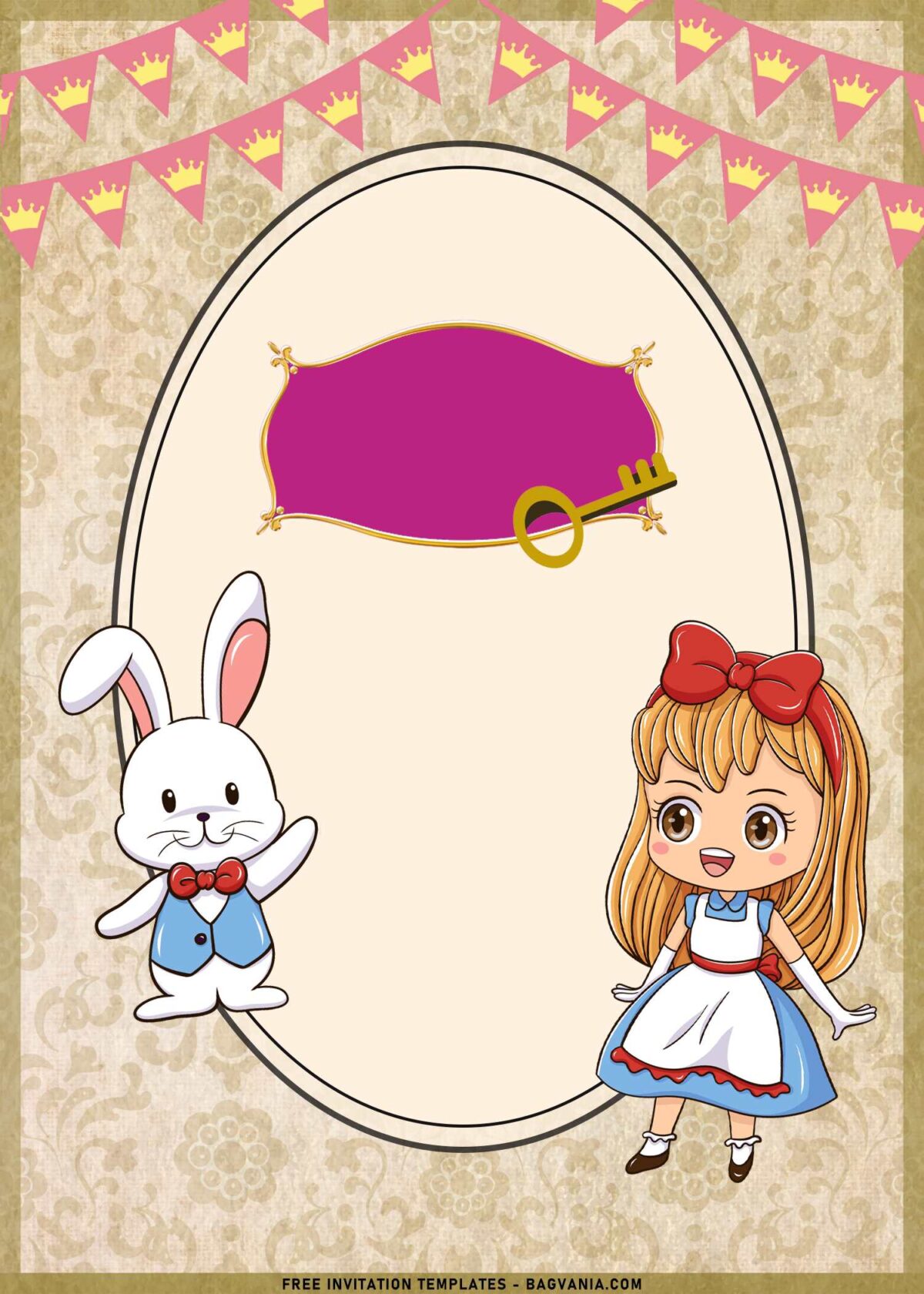 7+ Vintage Alice In Wonderland Birthday Invitation Templates with cute white rabbit