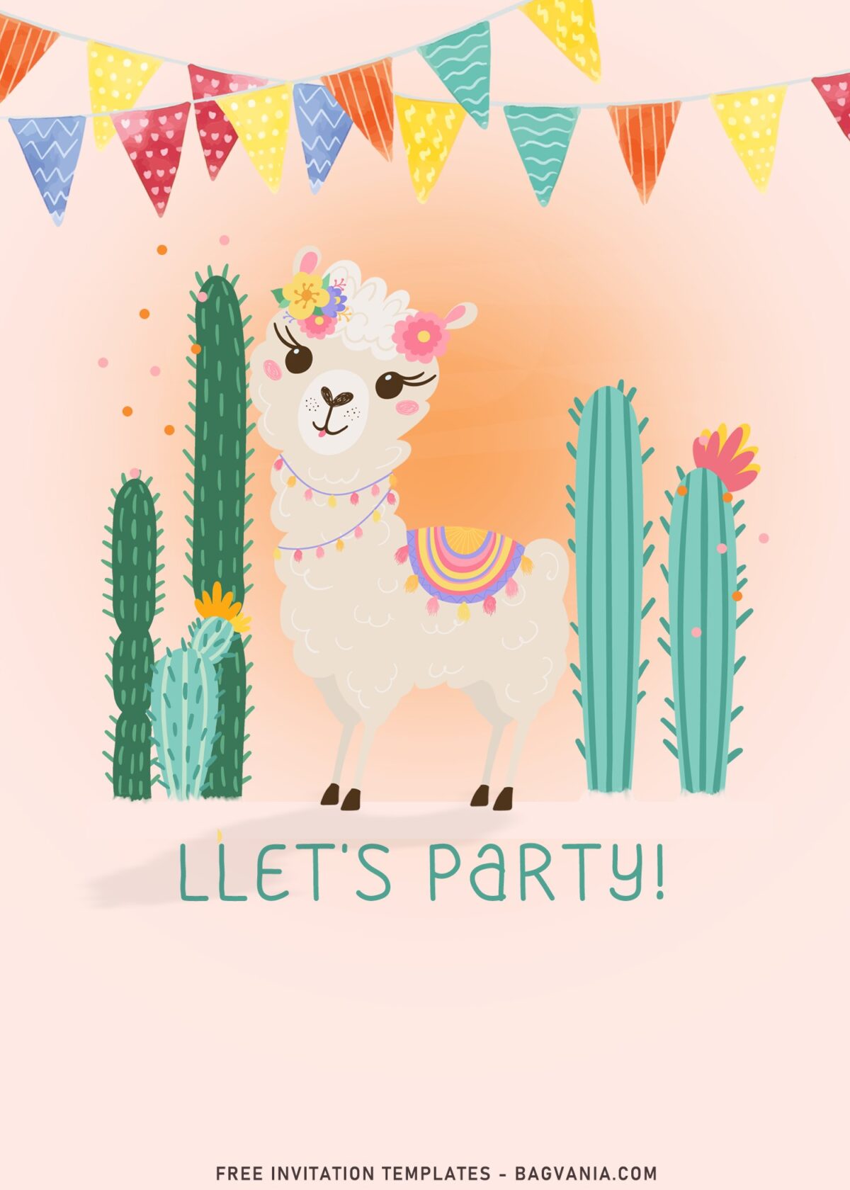 8+ Whole Llama Fun Birthday Invitation Templates For Birthday Girls with beautiful dawn brush and peach background
