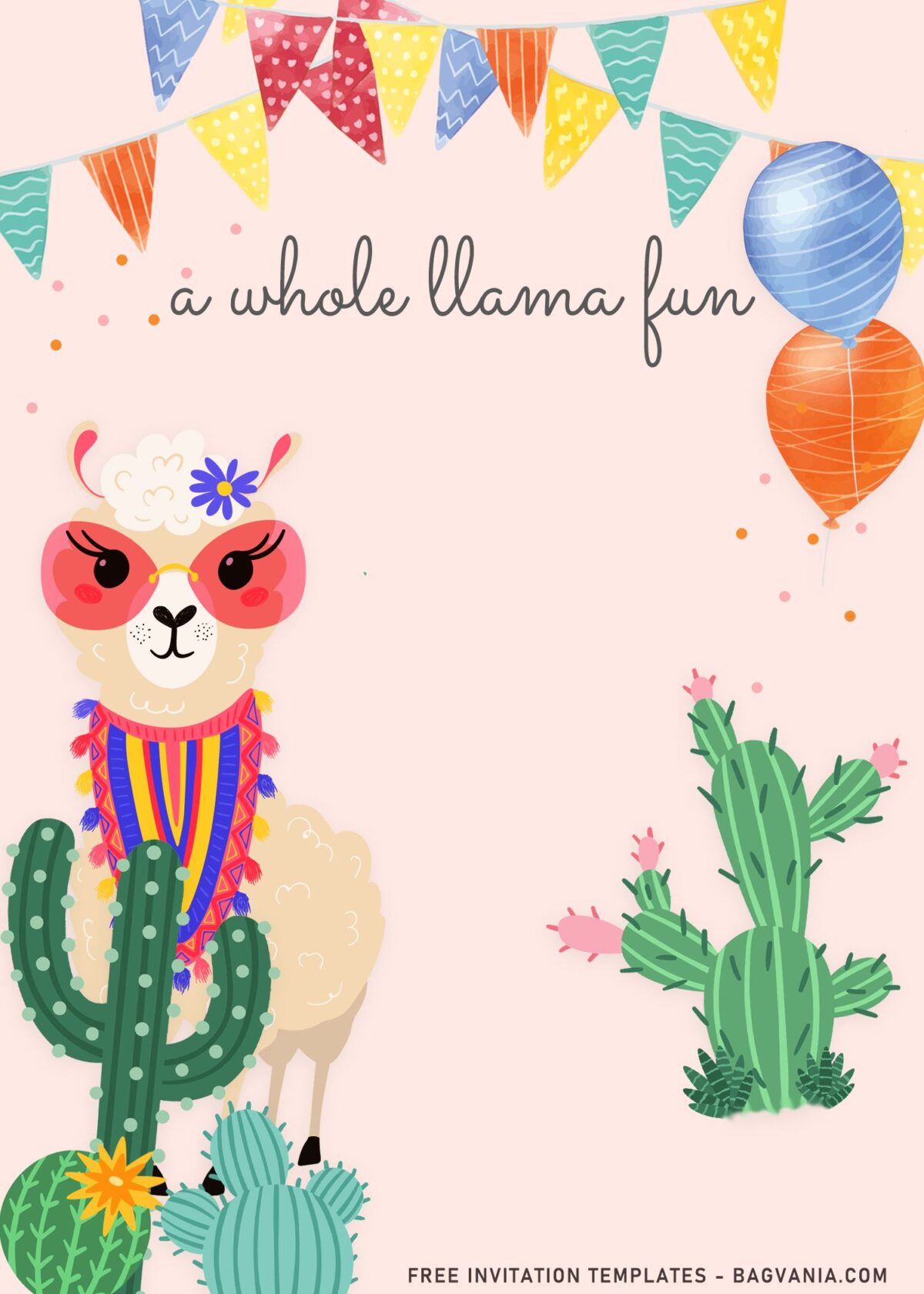 8+ Whole Llama Fun Birthday Invitation Templates For Birthday Girls with Llama wears cute glasses