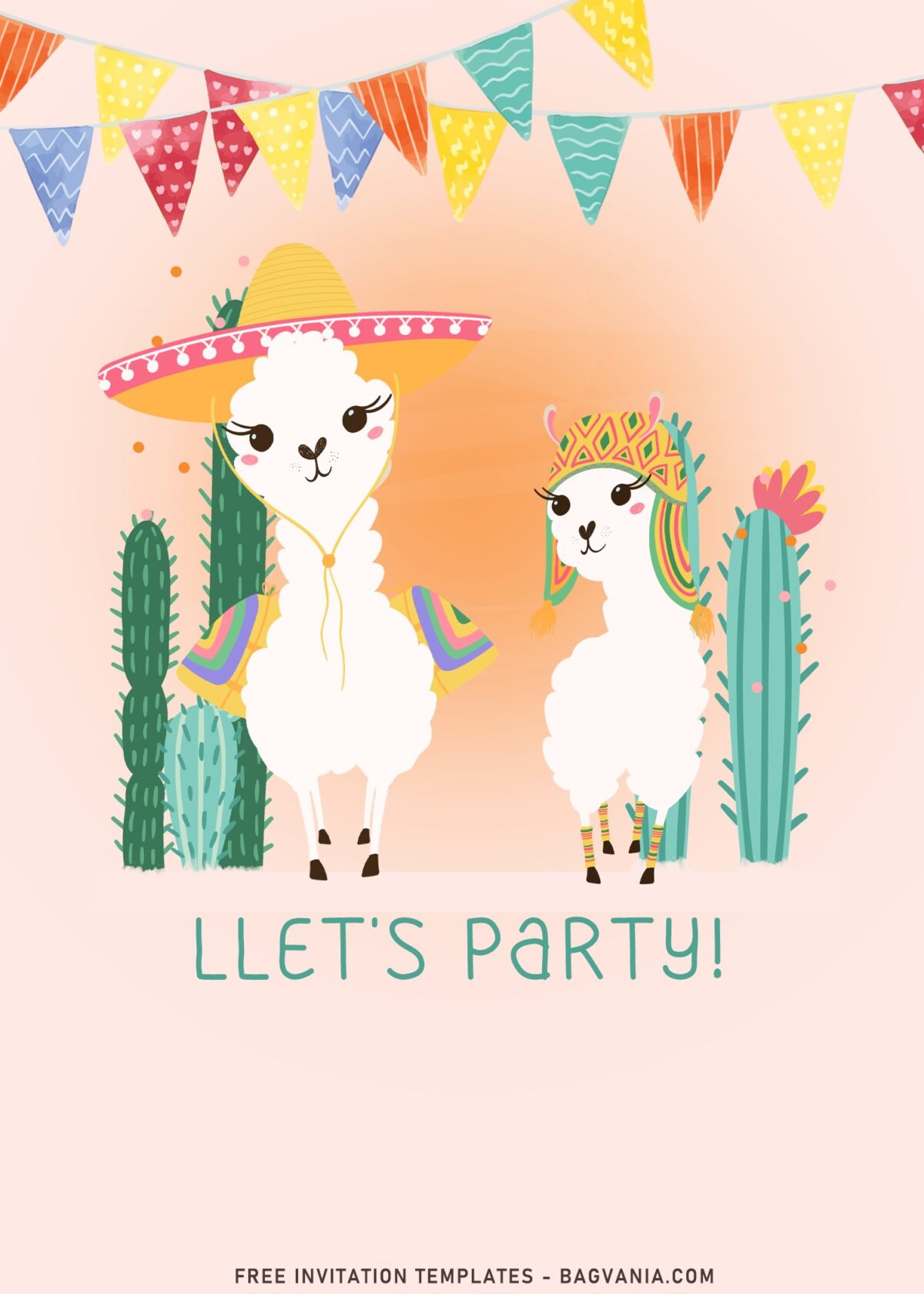 8+ Whole Llama Fun Birthday Invitation Templates For Birthday Girls with Adorable Llama is wearing Fiesta Sombrero Hat