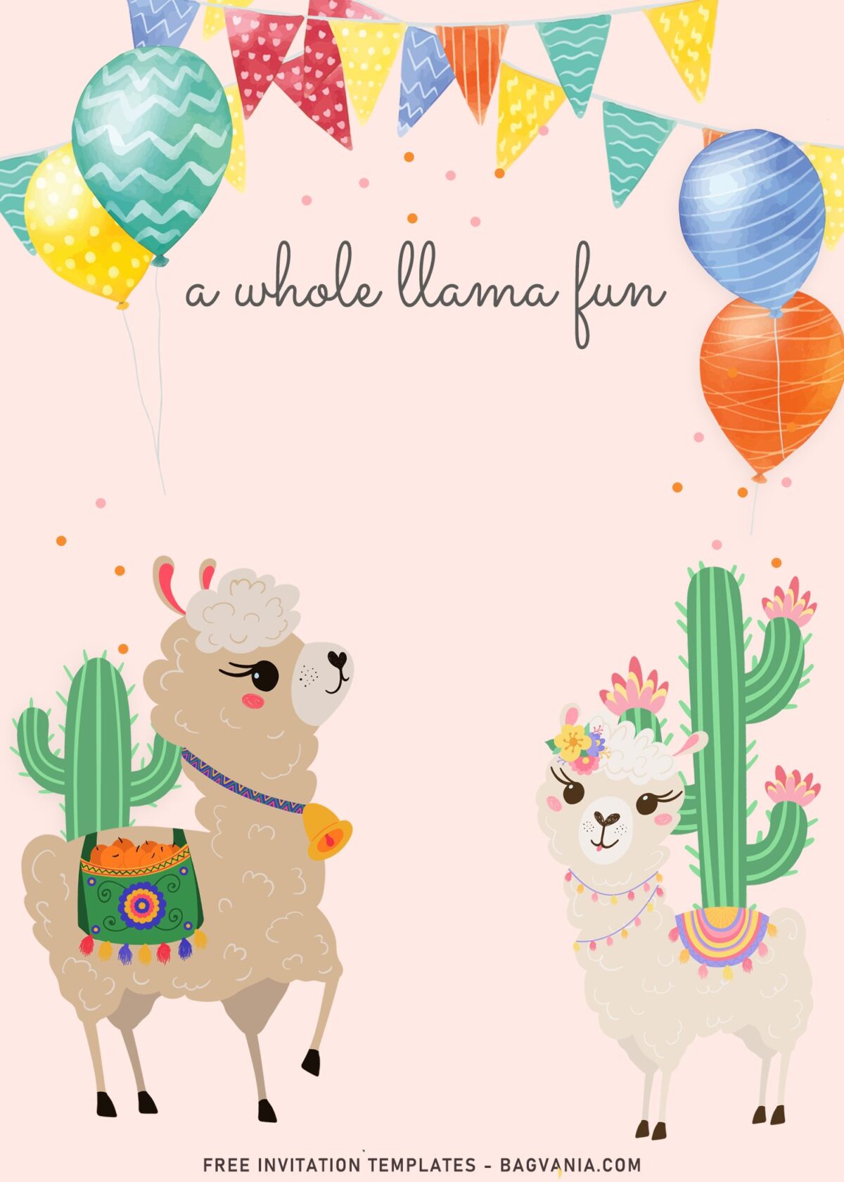8+ Whole Llama Fun Birthday Invitation Templates For Birthday Girls with hand drawn Cactus and Lovely Llama