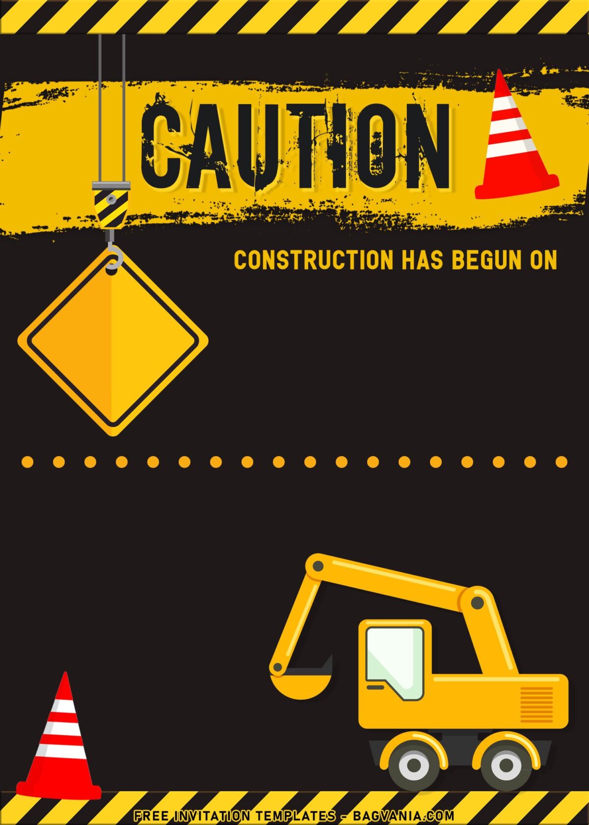 8+ Construction Birthday Invitation Templates with excavator truck