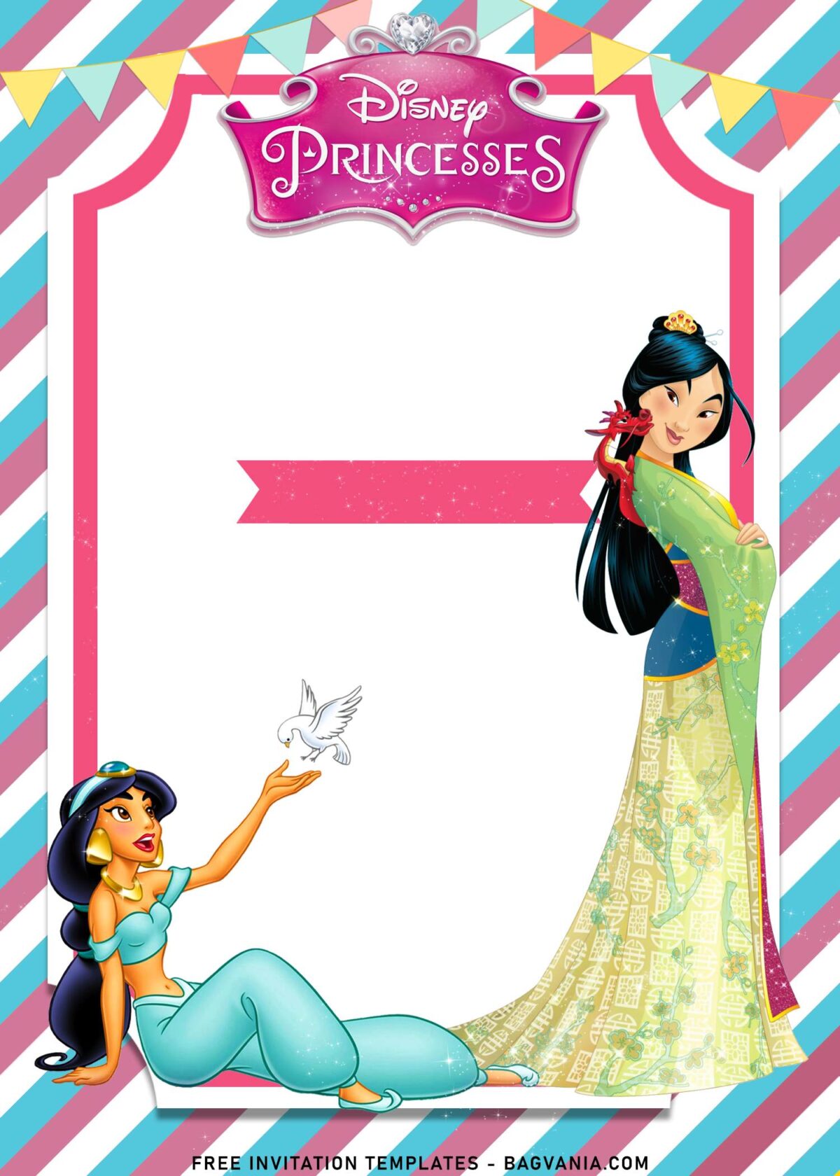 8+ Pink Glam Disney Princess Birthday Invitation Templates with beautiful jasmine and mulan