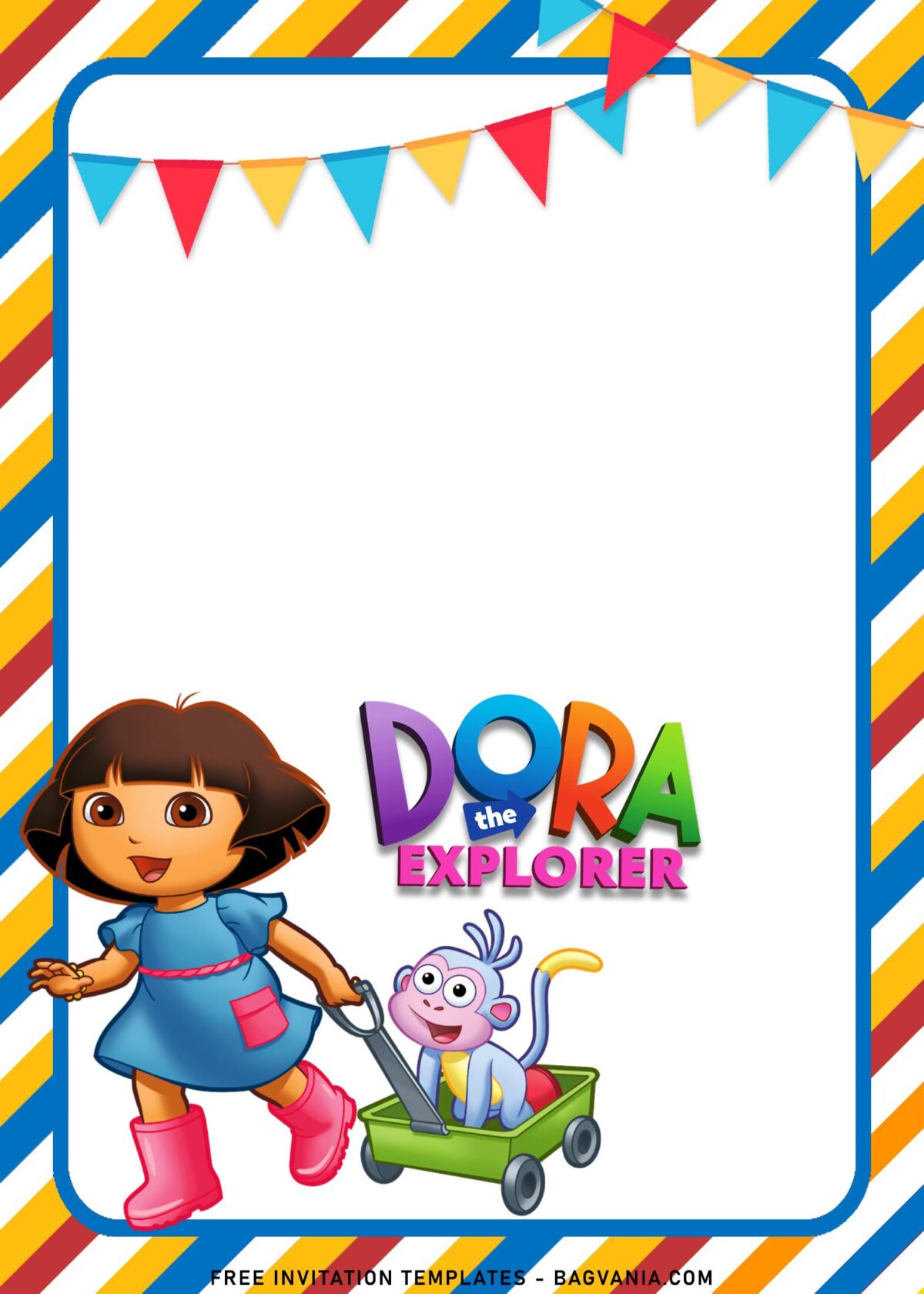 8+ Dora The Explorer Birthday Invitation Templates with Colorful stripes background