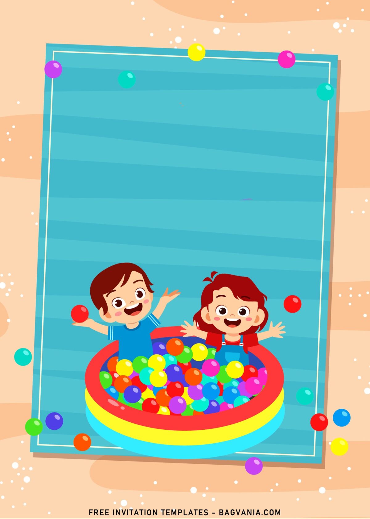 8+ Fun Summer Pool Kids Birthday Invitation Templates with cute kids on pool full of colorful balls