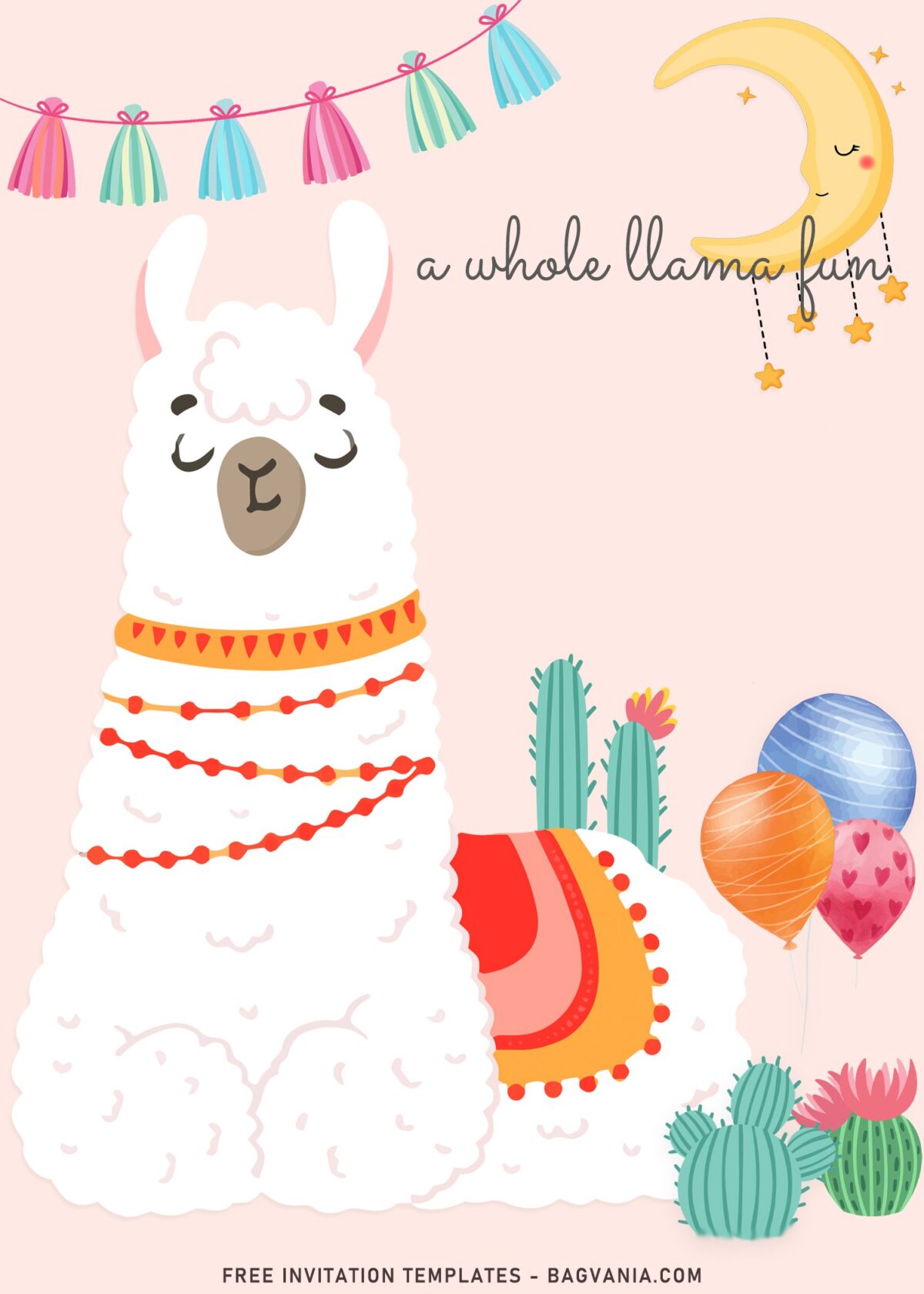8+ Whole Llama Fun Birthday Invitation Templates For Birthday Girls with colorful balloons