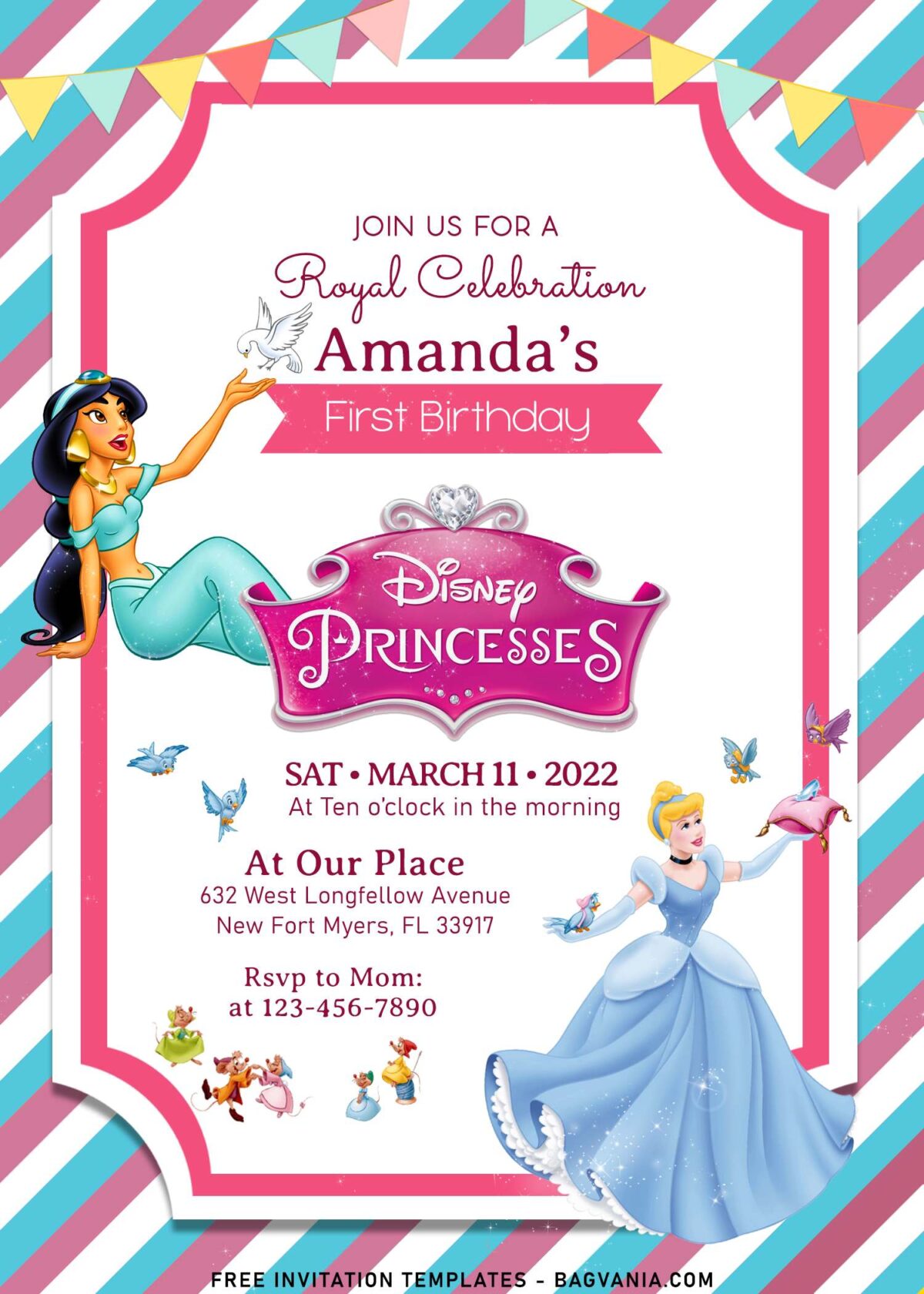 8+ Pink Glam Disney Princess Birthday Invitation Templates