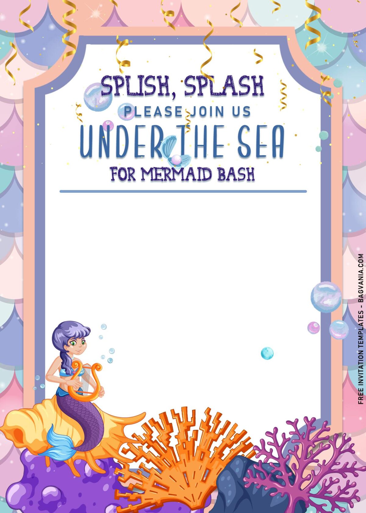 9+ Mermaid And Friends Birthday Invitation Templates with beautiful Mermaid skin background