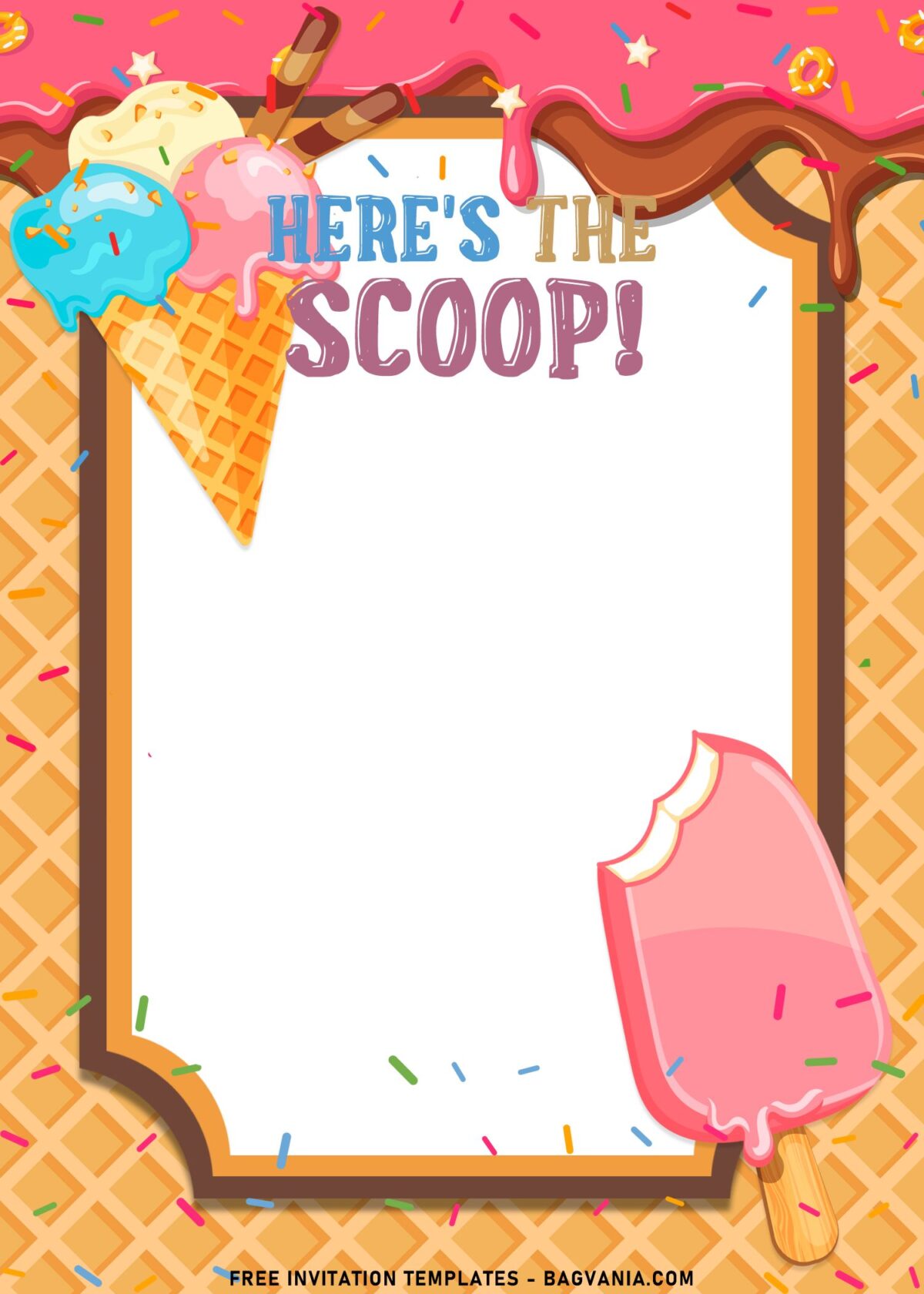 9+ Ice Cream Party Invitation Templates For Kids with waffle texture background