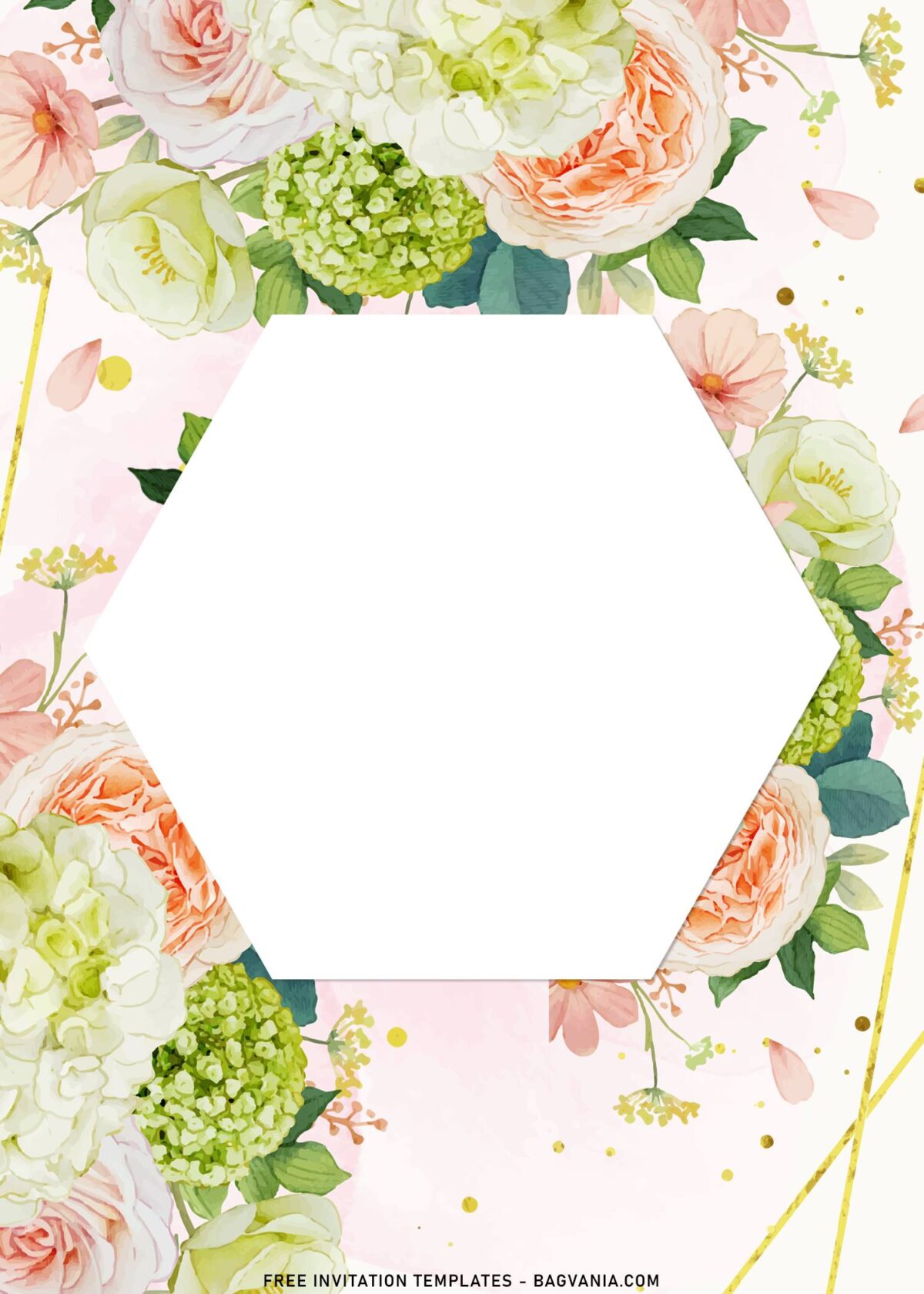 10+ Beautiful Blush And Peach Roses Birthday Invitation Templates with hexagon shape text box