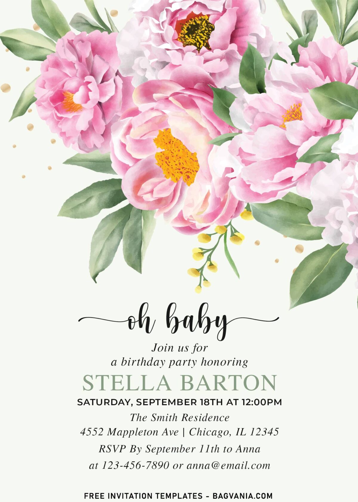 11+ Flourishing Watercolor Bouquet Of Peonies Floral Invitation Templates