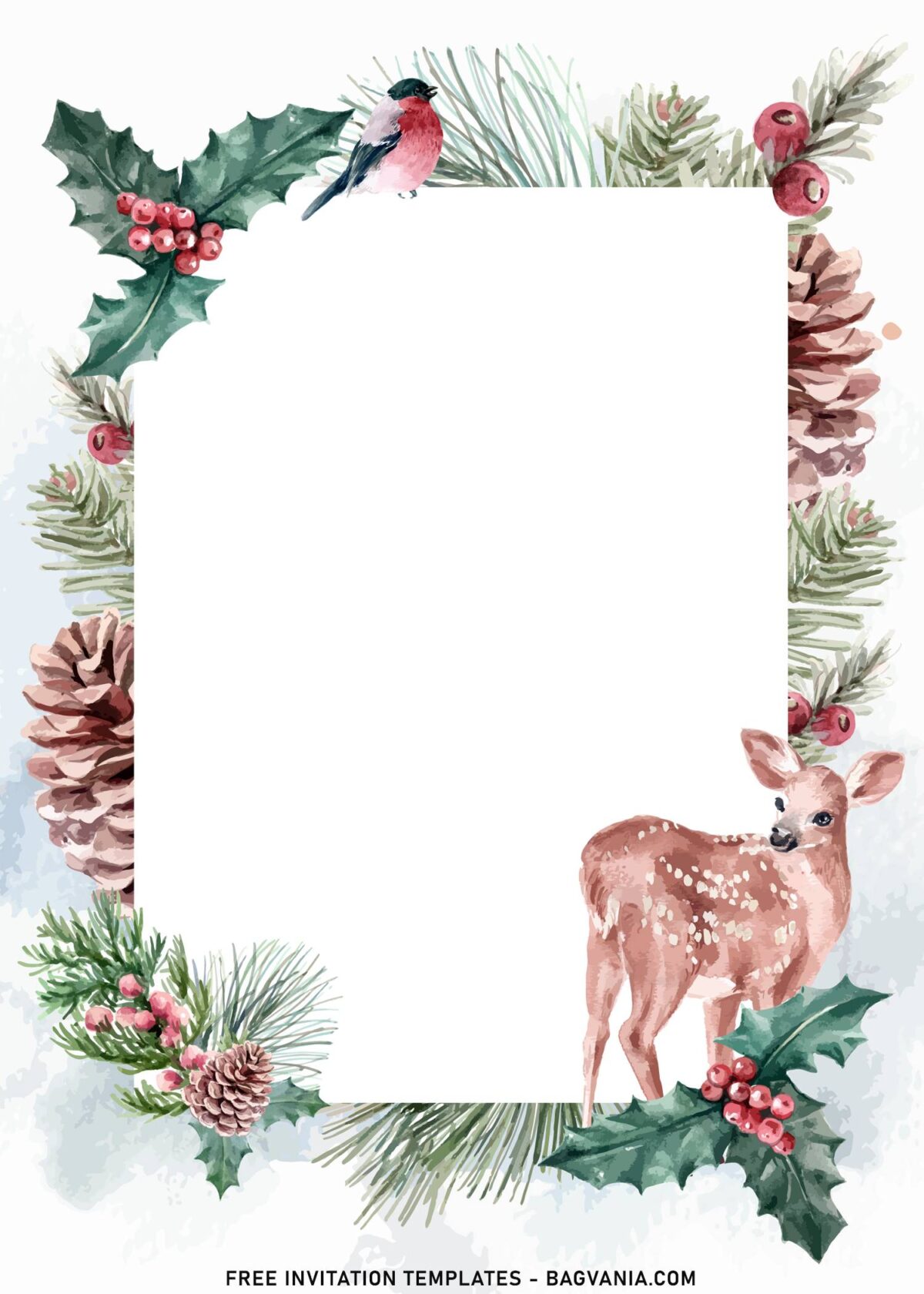7+ Dusty Winter Floral Invitation Templates With Forest Deer And Cardinal Bird with winter berry and cardinal bird