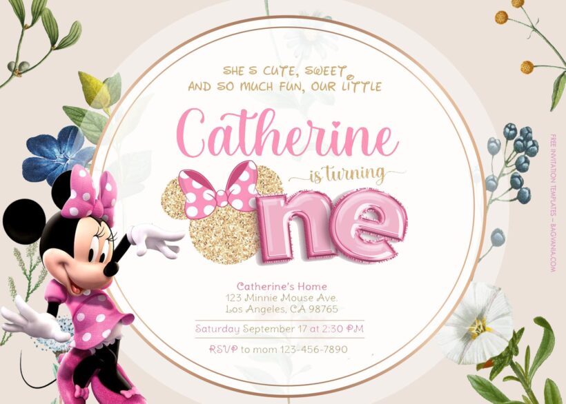 7+ Sweet Minnie Mouse Bloom With Floral Birthday Invitation Templates Title