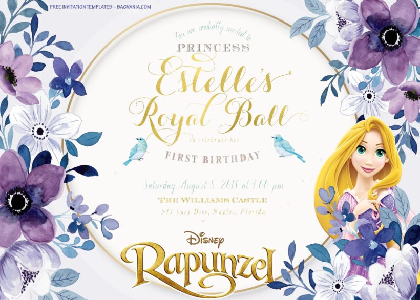 7+ Violet Fragrance Floral With Princess Rapunzel Birthday Invitation Templates Title