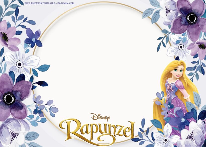 7+ Violet Fragrance Floral With Princess Rapunzel Birthday Invitation Templates Type Six