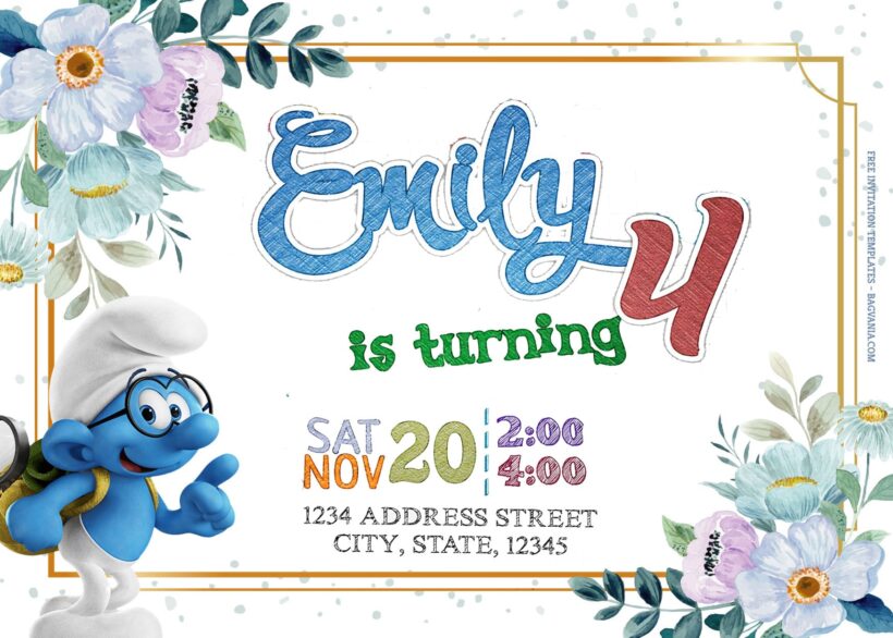 8+ Blue Blossom Melodic With Smurfs Birthday Invitation Templates Title