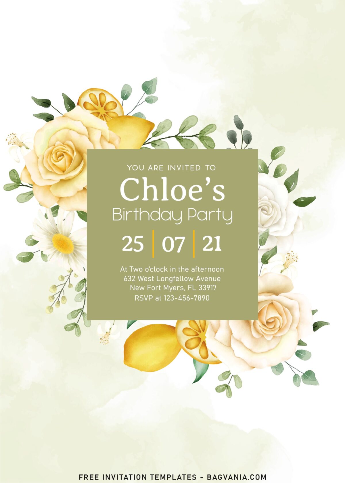 8+ Watercolor Botanical Citrus Lemon Floral Invitation Templates