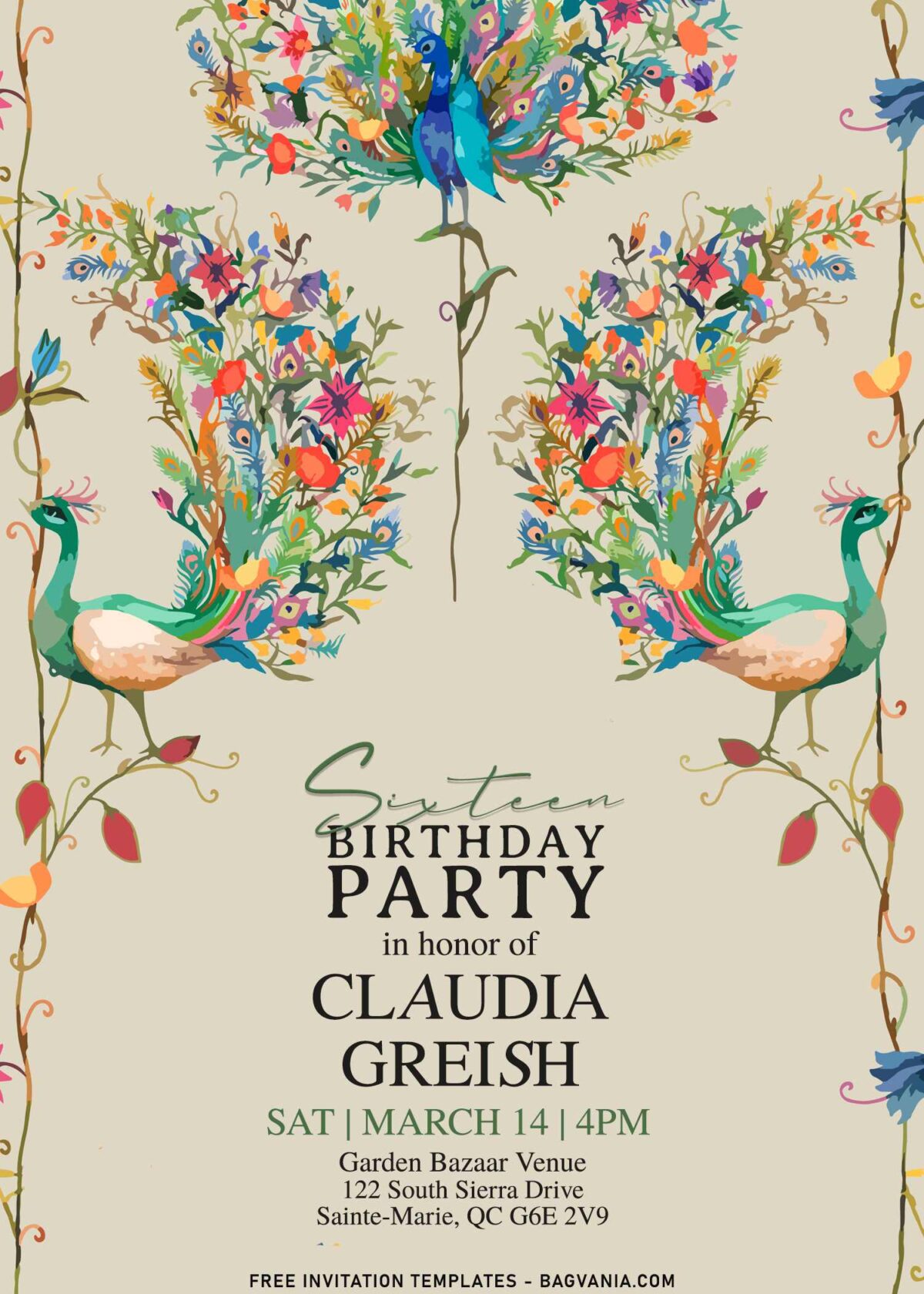 8+ Watercolor Peacock And Flower Fall Birthday Invitation Templates