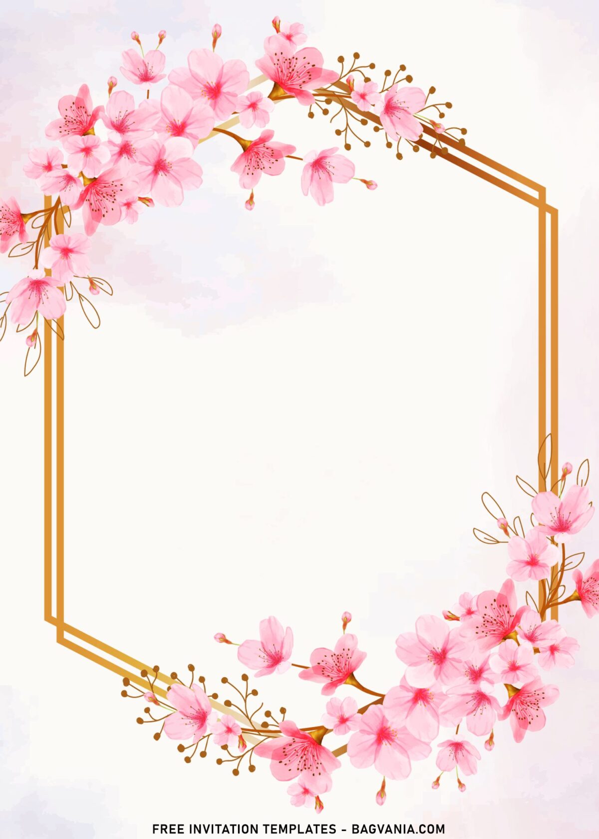 8+ Cherry Blossom Rustic Pink Floral Invitation Templates with gold geometric text frame