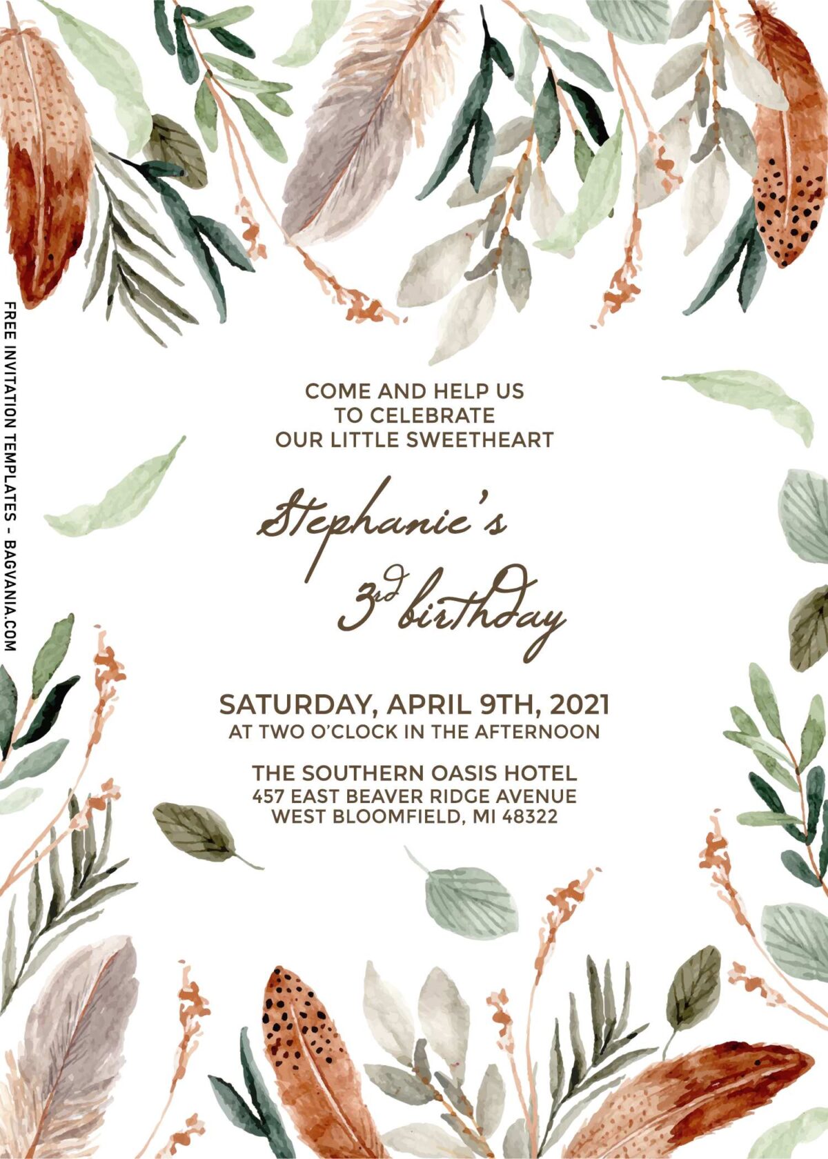 9+ Boho Feathers And Greenery Girl Birthday Invitation Templates