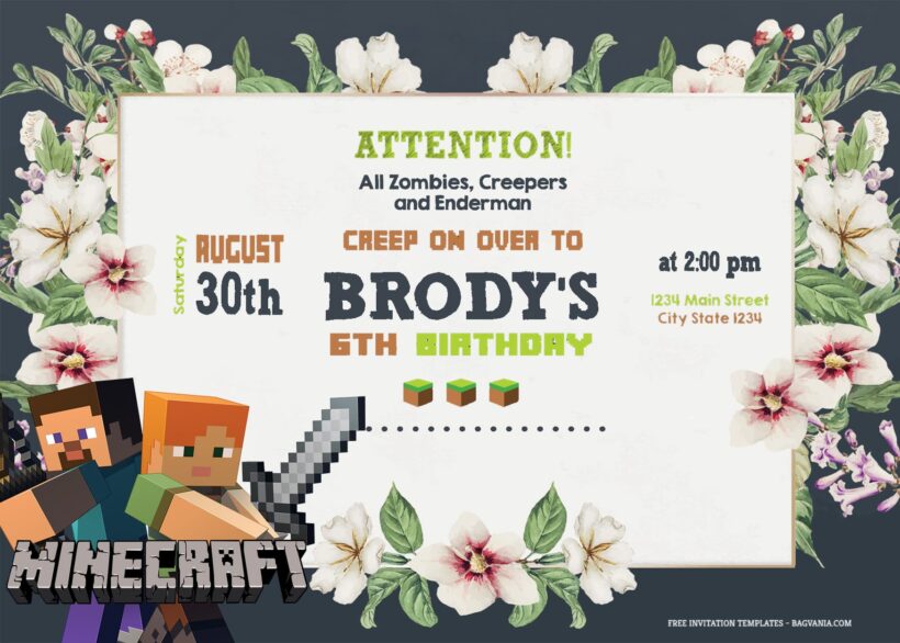 9+ Crafting Floral With Minecraft Character Birthday Invitation Templates Title