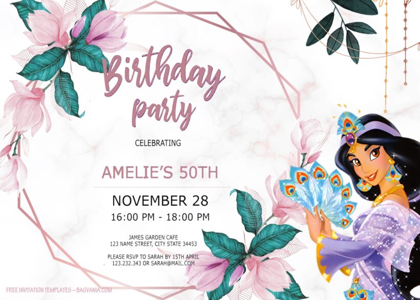 9+ Magical Party With Princess Jasmine Of Aladdin Birthday Invitation Templates Title