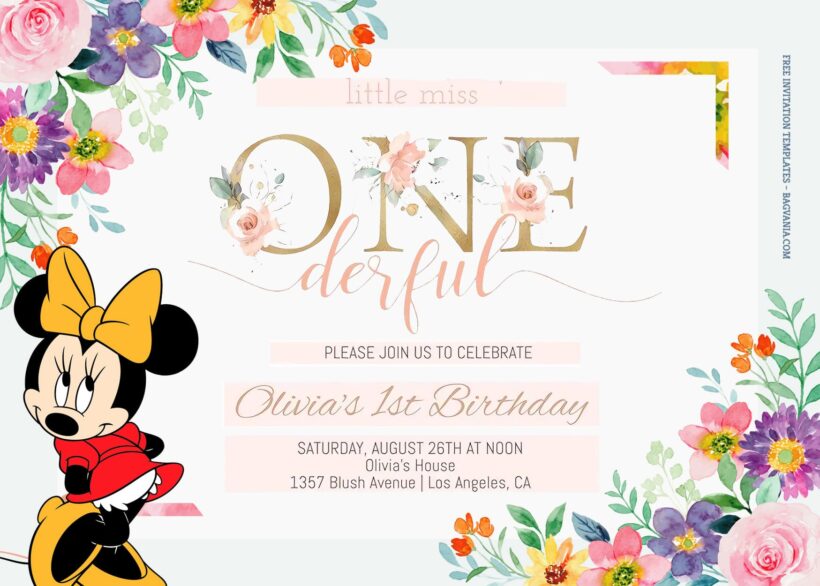 9+ Mickey And Minnie Floral Blossom Birthday Invitation Templates Type Eight