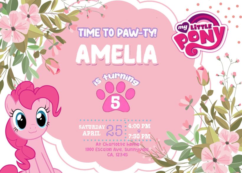 9+ Pinky Pie On My Little Pony Party Birthday Invitation Templates Title