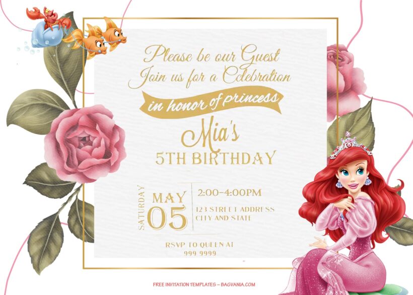 9+ Shining Roses Fever Princess Ariel Birthday Invitation Templates Title