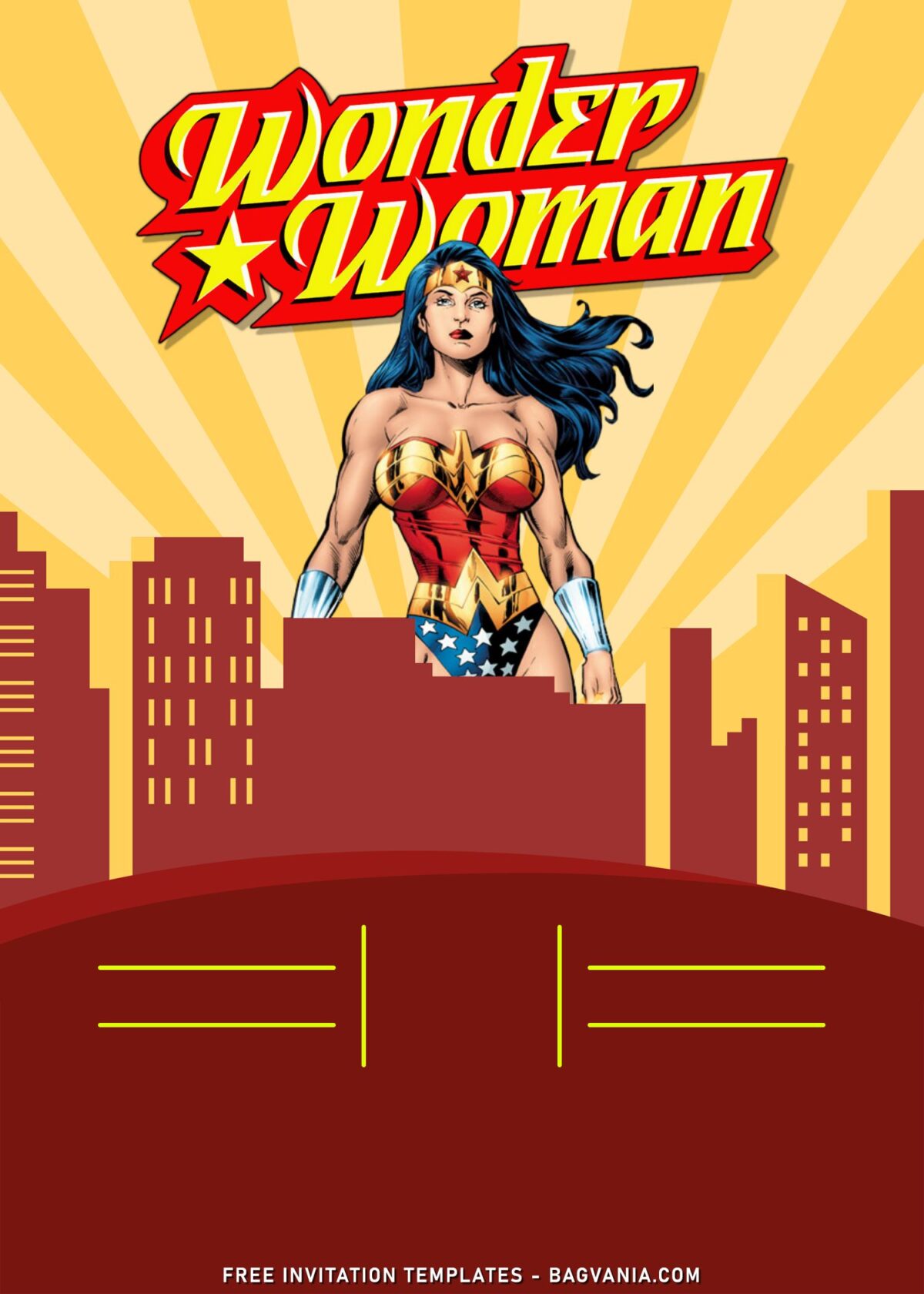9+ Fantastic Superhero Birthday Invitation Templates With Wonder Woman with cartoon wonder woman