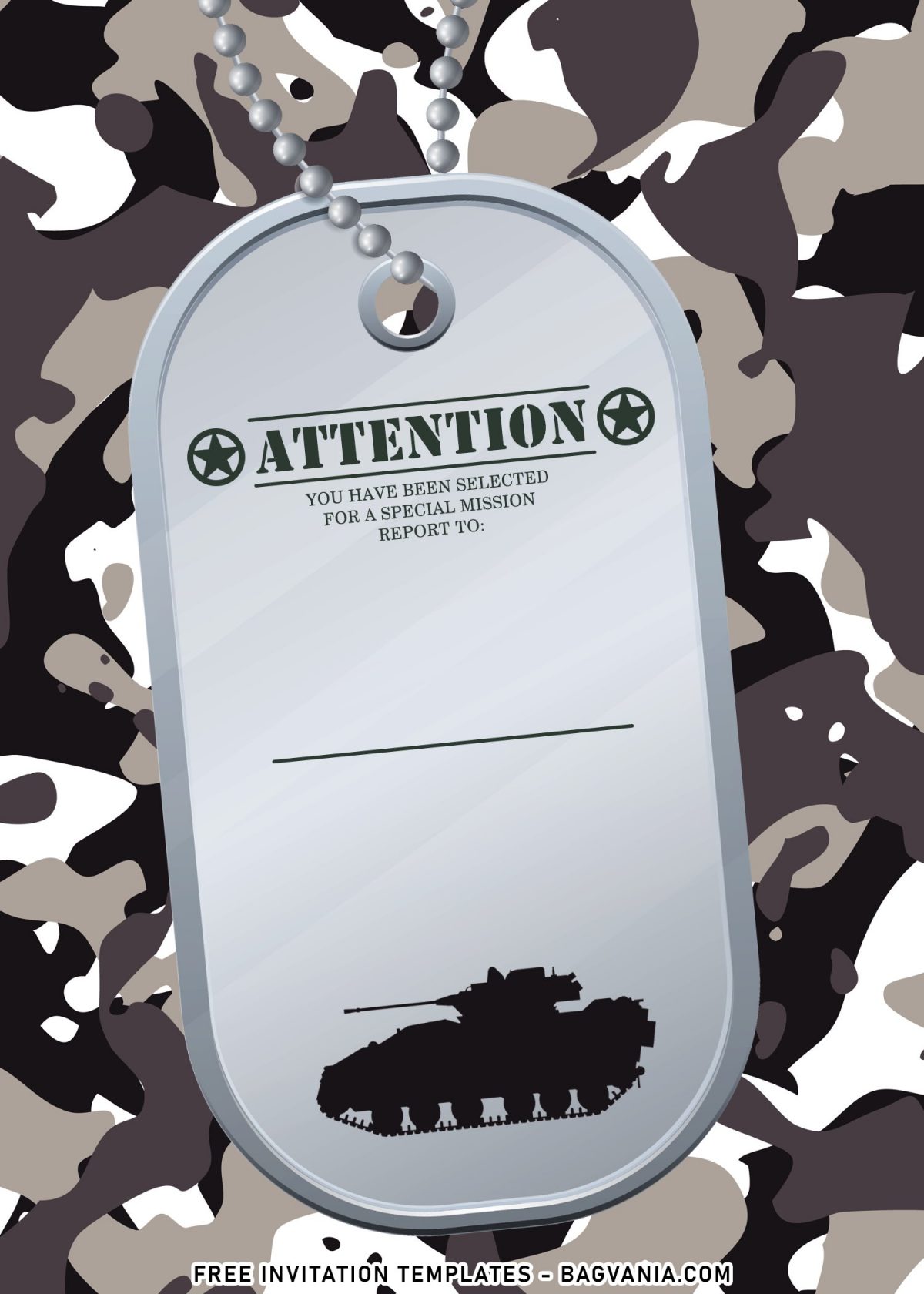 7+ Military Dog Tag Birthday Invitation Templates For The Little Soldier with Military Tank