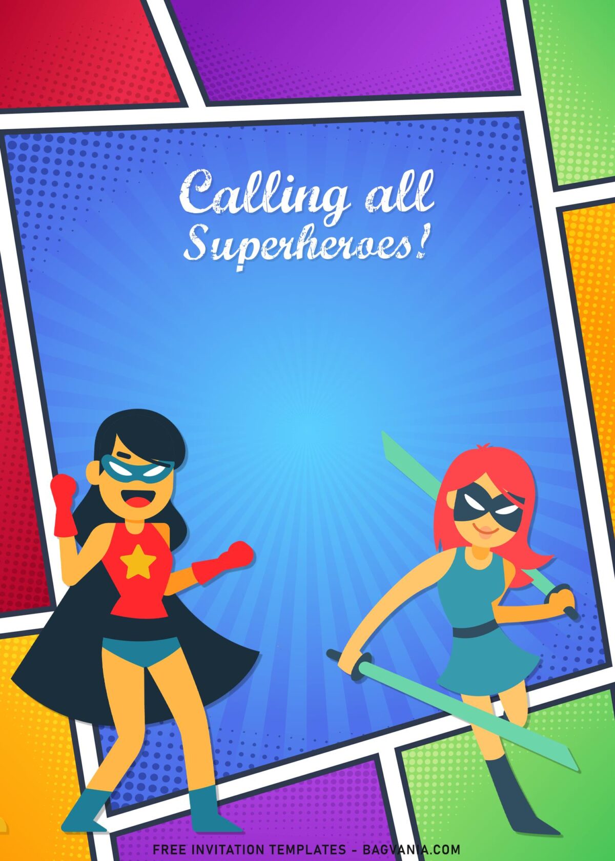 8+ Cool Superhero In Action Comic Themed Birthday Invitation Templates with awesome superhero girls in action