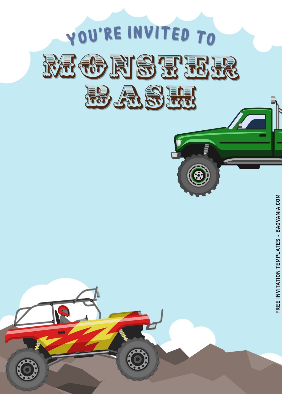 7+ Super Cool Monster Truck Crawling Birthday Invitation Templates with flying off road car