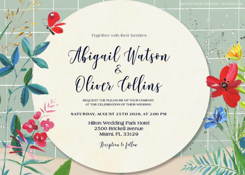 7+ Red And Blue Wild Meadow Floral Pattern Wedding Invitation Templates Title