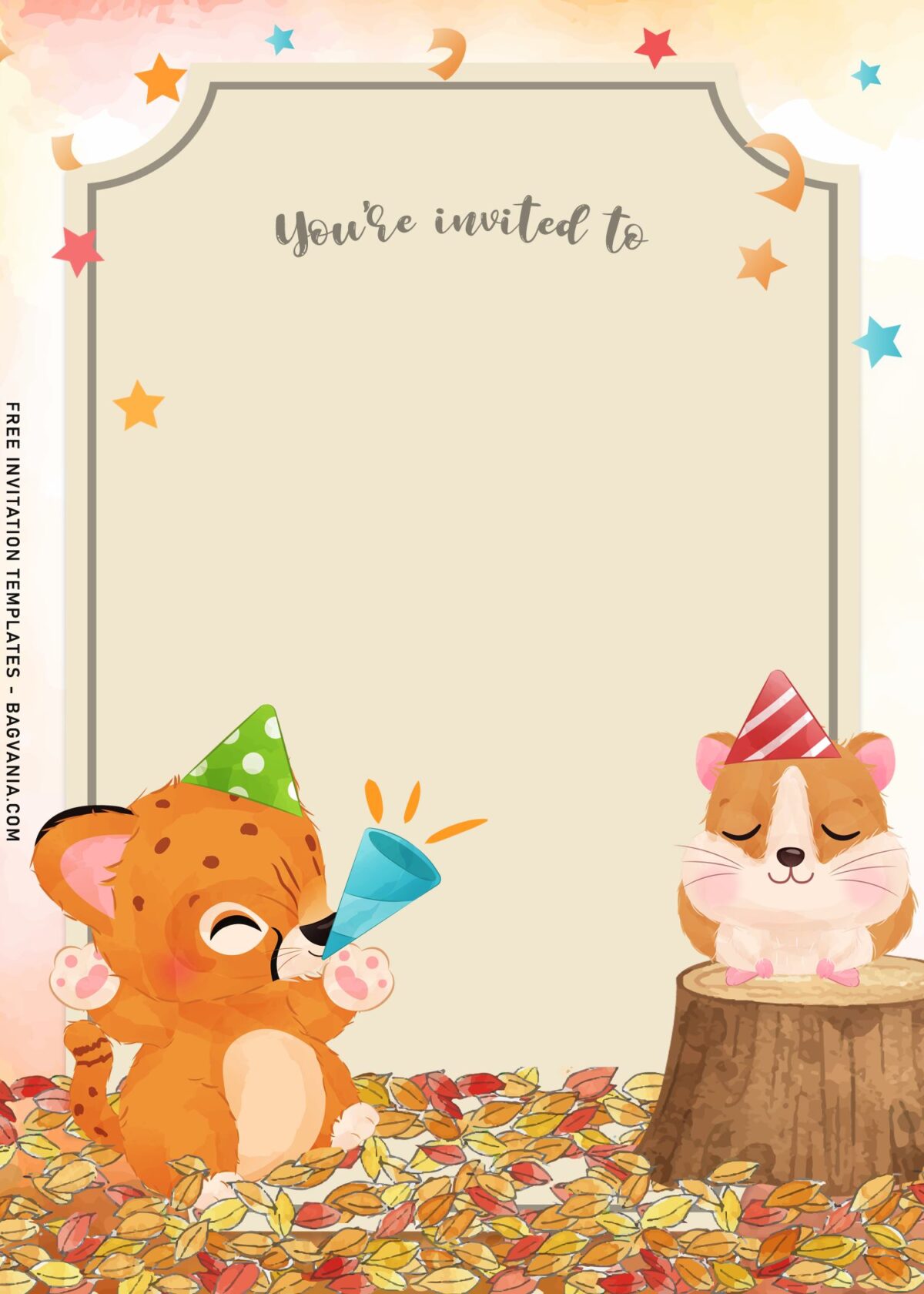 8+ Lovely Cute And Sweet Forest Animals Invitation Templates with beautiful autumn background
