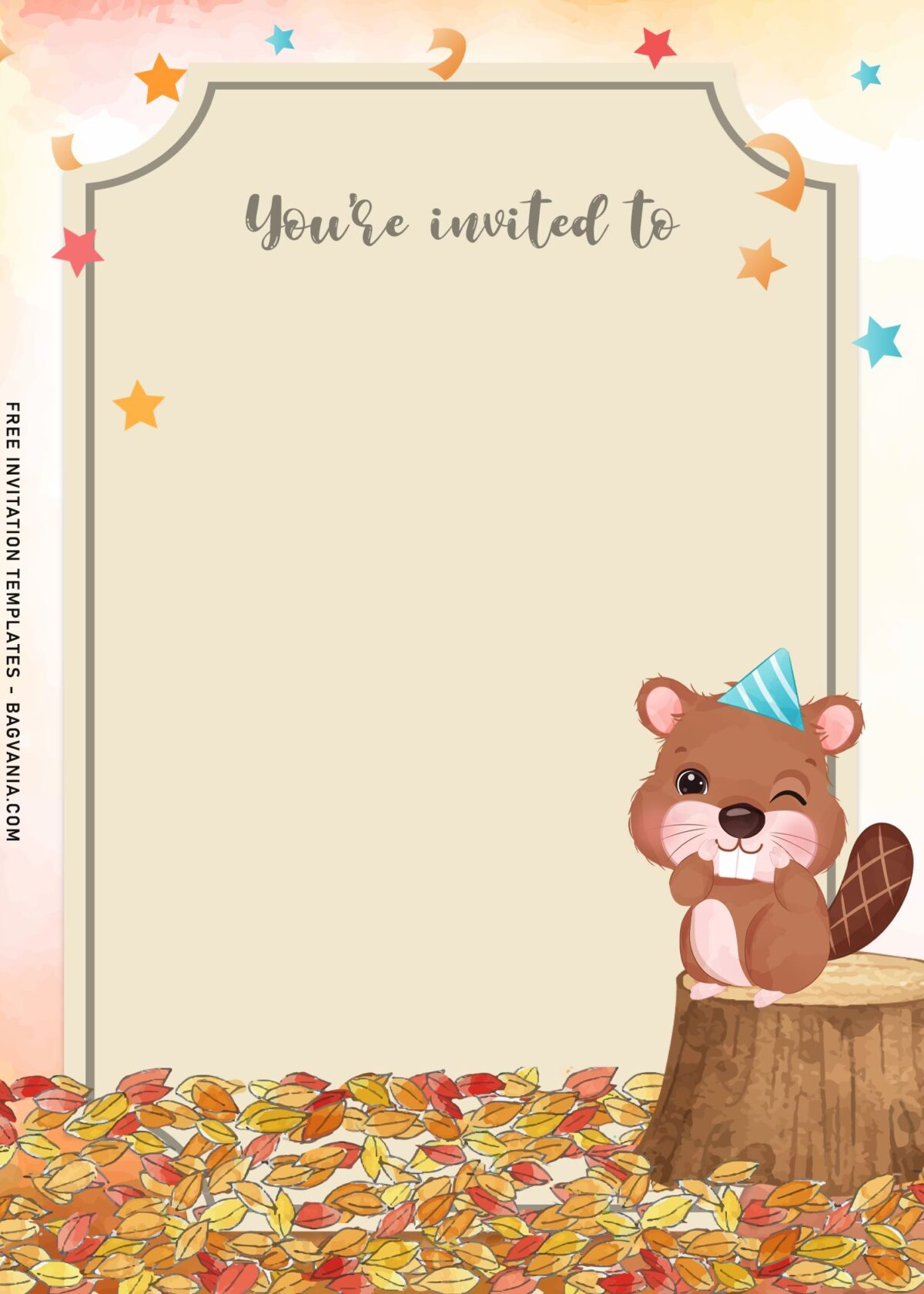 8+ Lovely Cute And Sweet Forest Animals Invitation Templates with autumn leaves