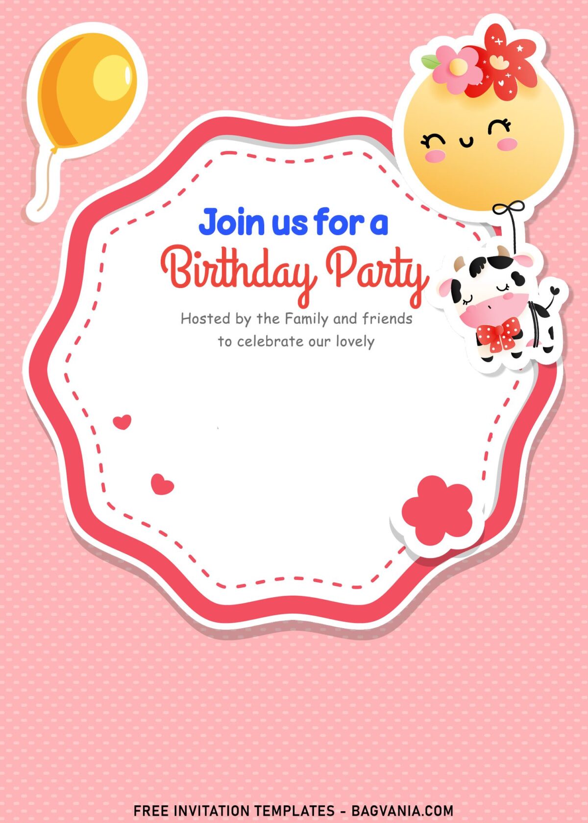 10+ Girls Cow Birthday Party Invitation Templates with swirl text box
