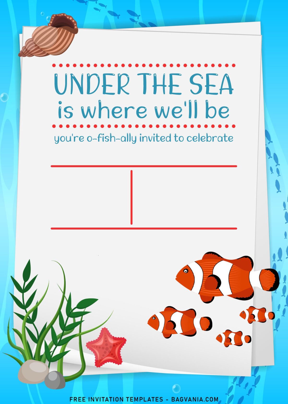 10+ Fish Theme Children's Birthday Invitation Templates with adorable clown fish