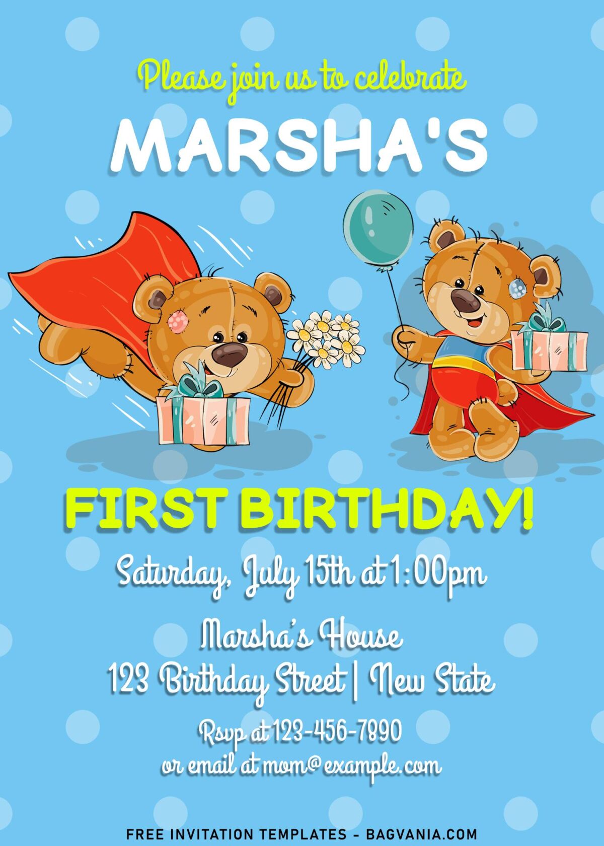 10+ Lovable Watercolor Teddy Bear Birthday Invitation Templates