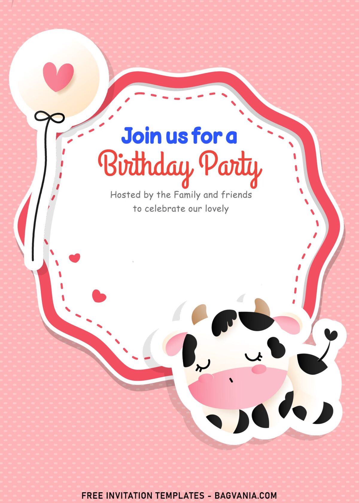 10+ Girls Cow Birthday Party Invitation Templates with adorable balloon