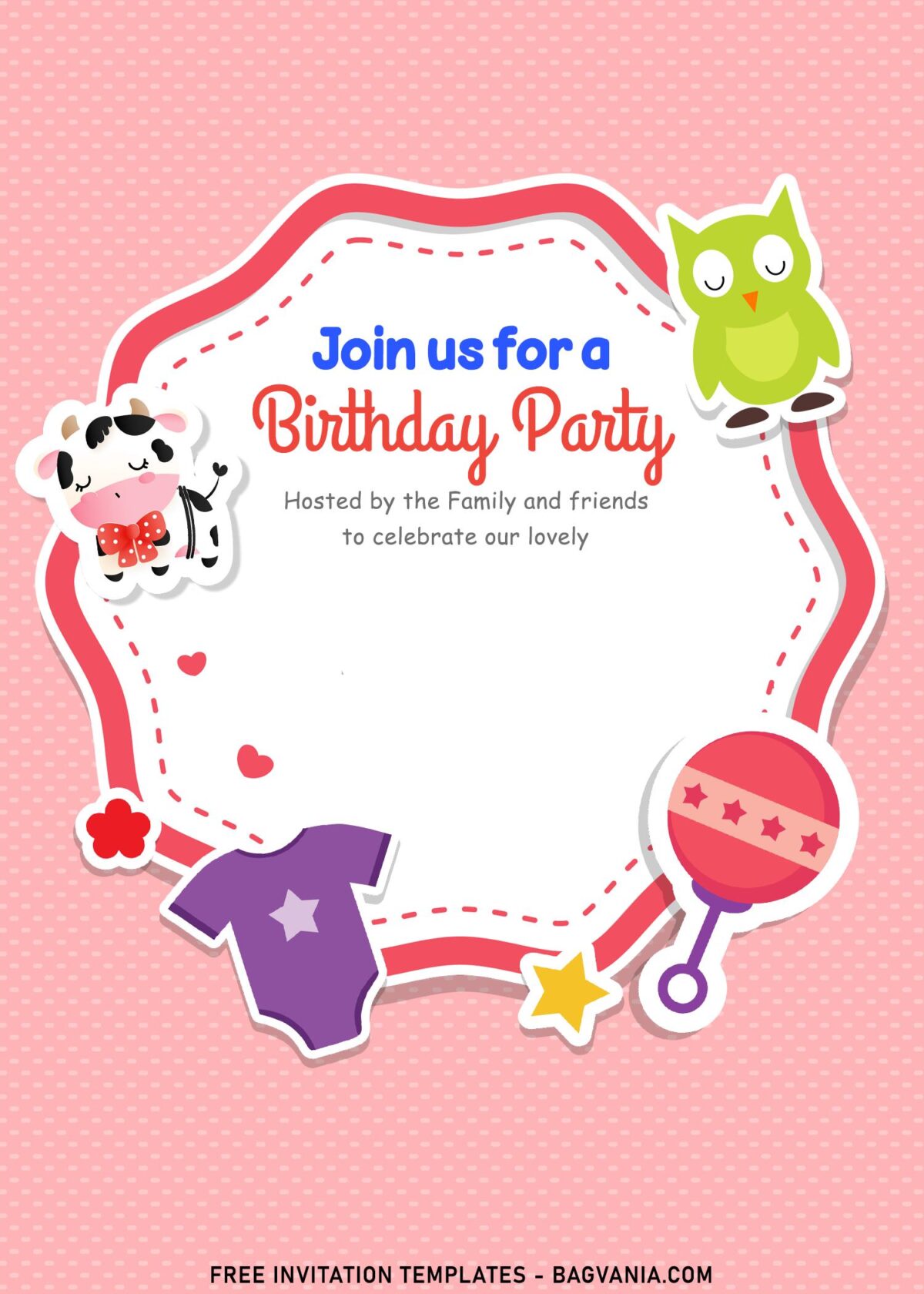 10+ Girls Cow Birthday Party Invitation Templates with pink background