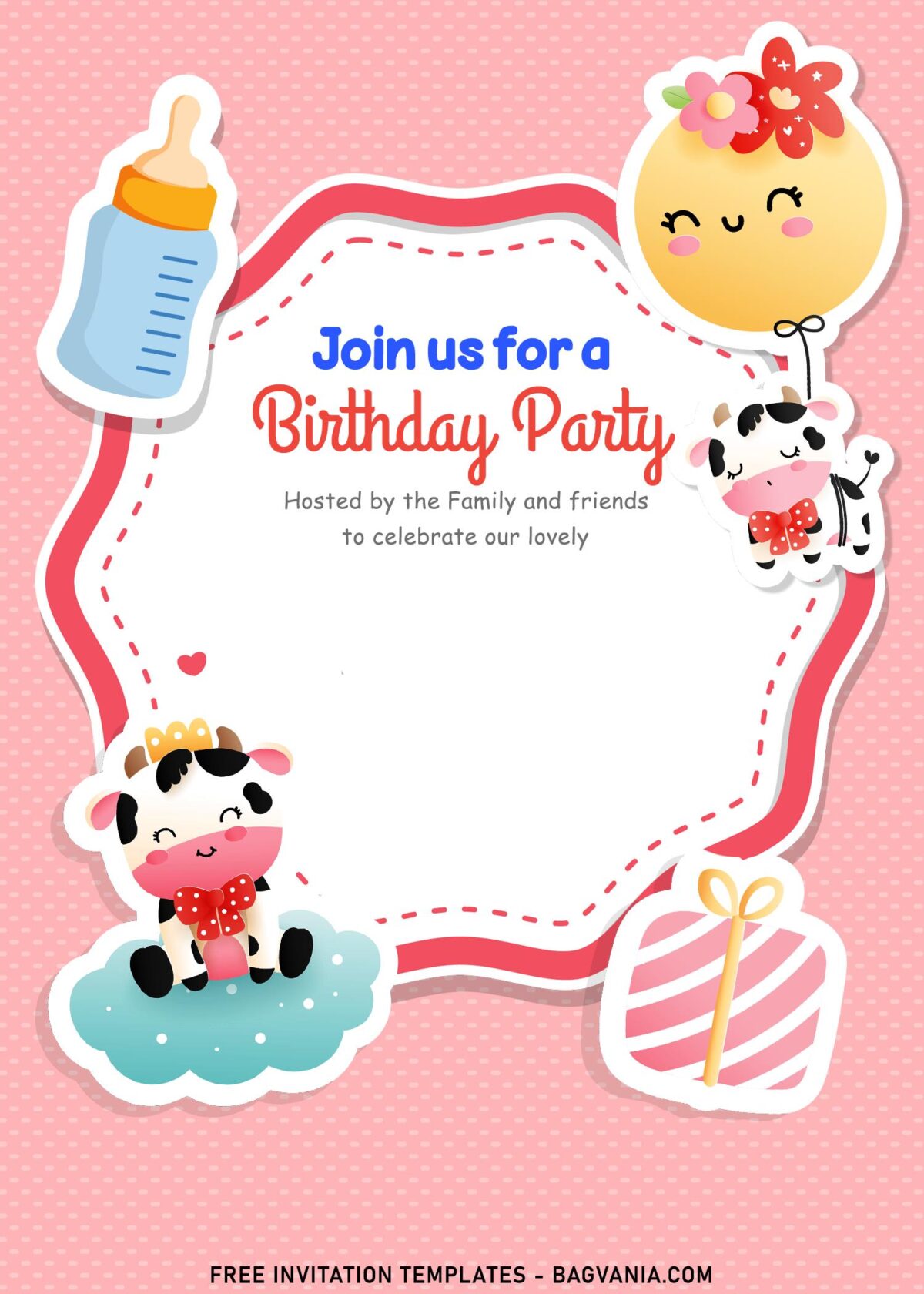 10+ Girls Cow Birthday Party Invitation Templates with adorable calf