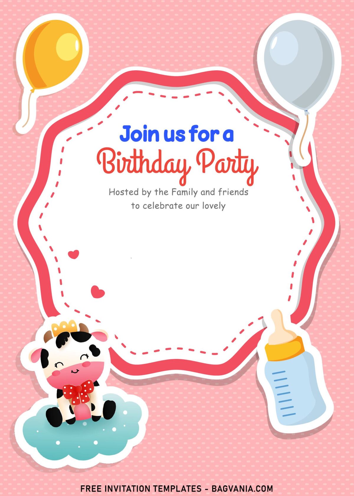 10+ Girls Cow Birthday Party Invitation Templates with sleepy cow