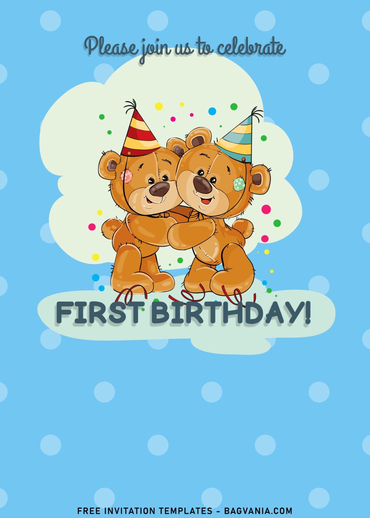 10+ Lovable Watercolor Teddy Bear Birthday Invitation Templates with cute teddy bears are wearing birthday hats