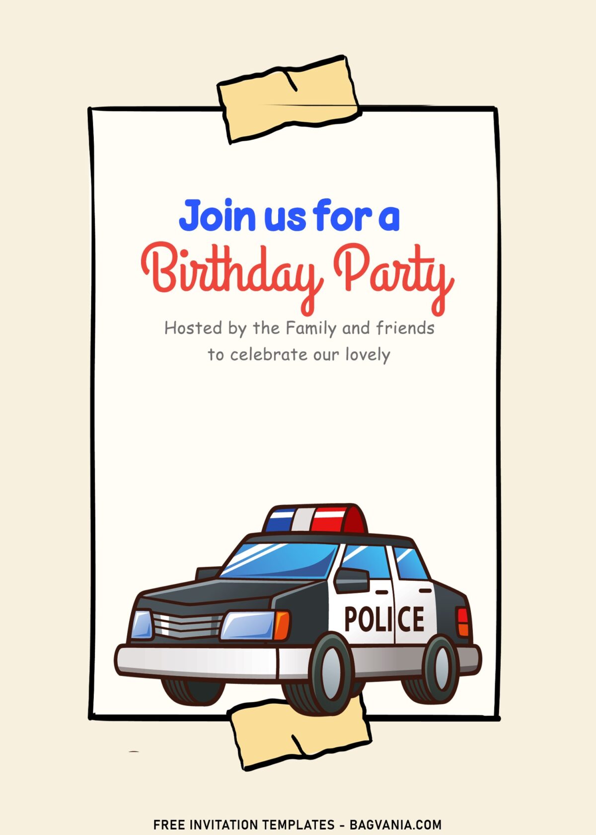 11+ Loveable Cartoon Transportation Joint Birthday Invitation Templates with adorable cartoon police car