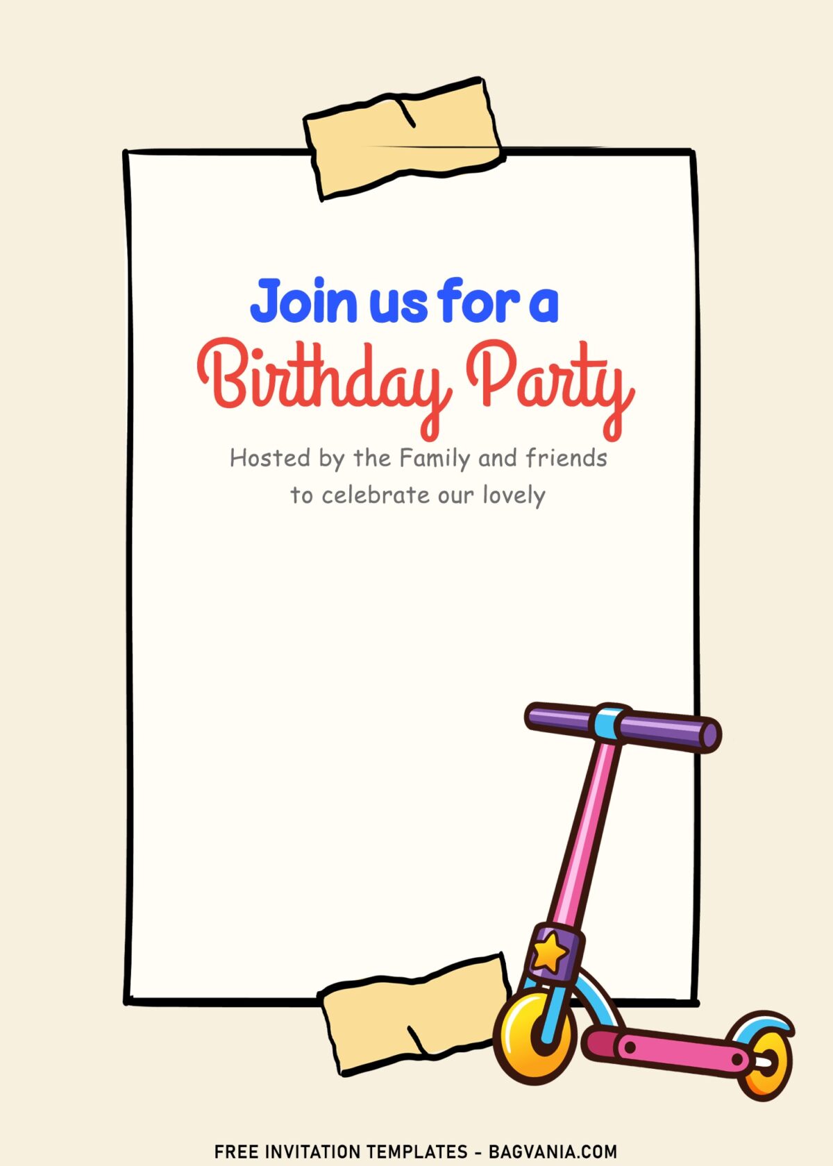 11+ Loveable Cartoon Transportation Joint Birthday Invitation Templates with cute scooter